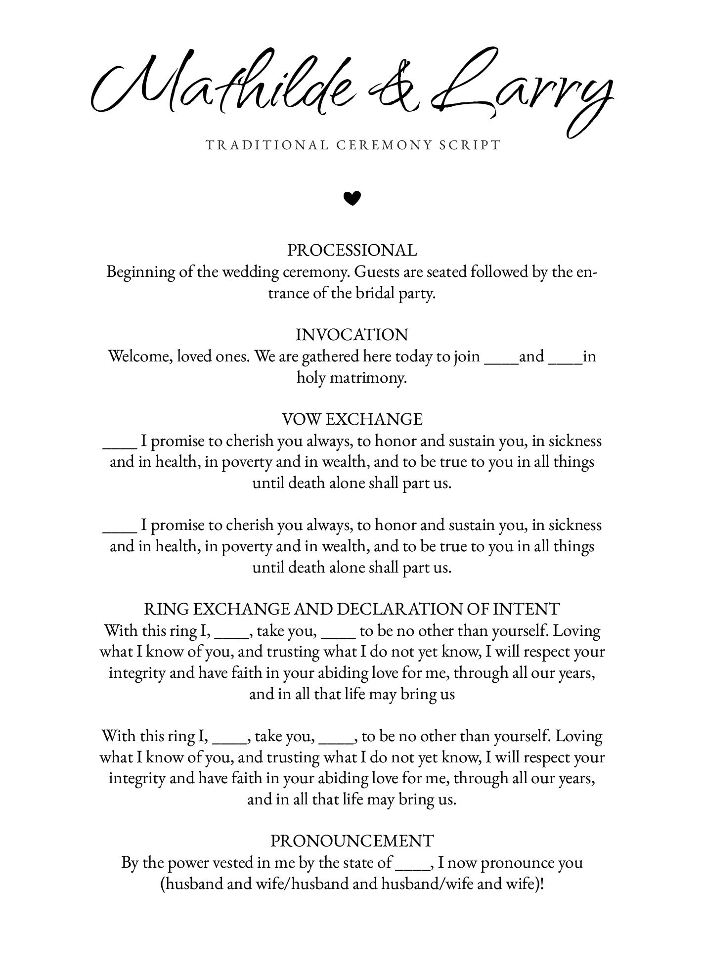 Formal Wedding Ceremony Script Free Google Docs Template - Gdoc.io within Simple Wedding Ceremony Script Printable