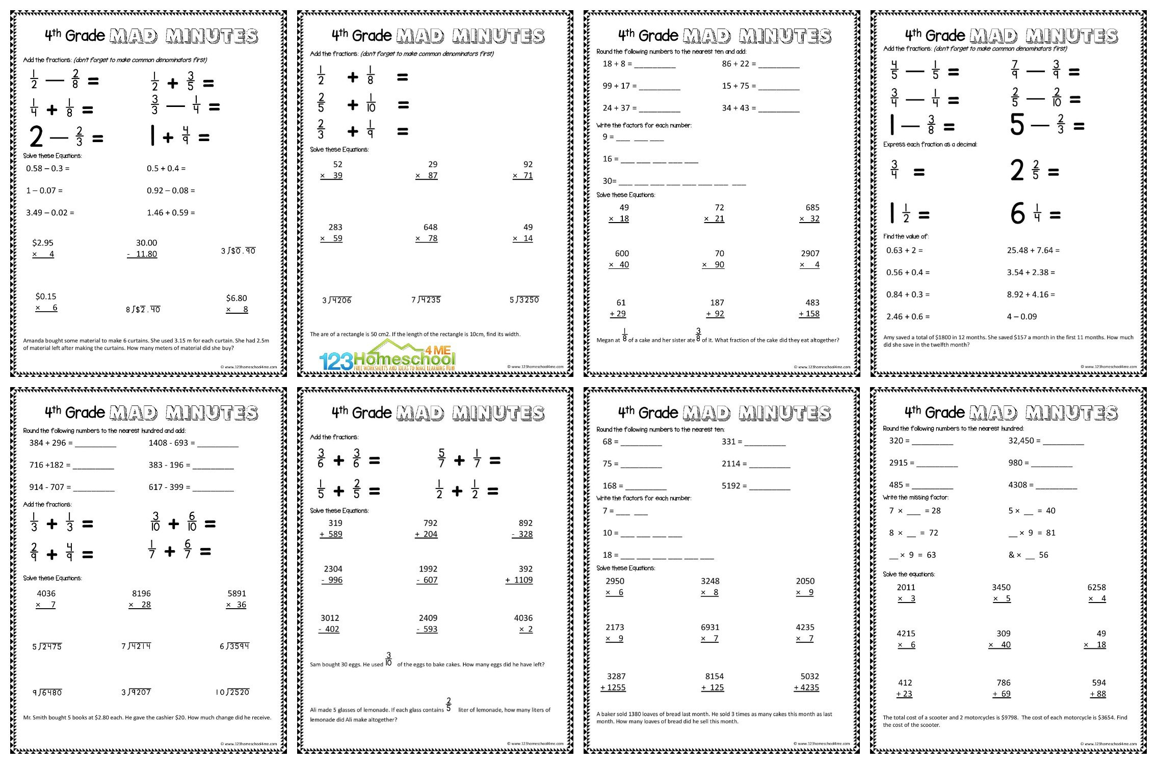 Free 4Th Grade Math Worksheets - 123 Homeschool 4 Me pertaining to Printable 4Th Grade Math Worksheets