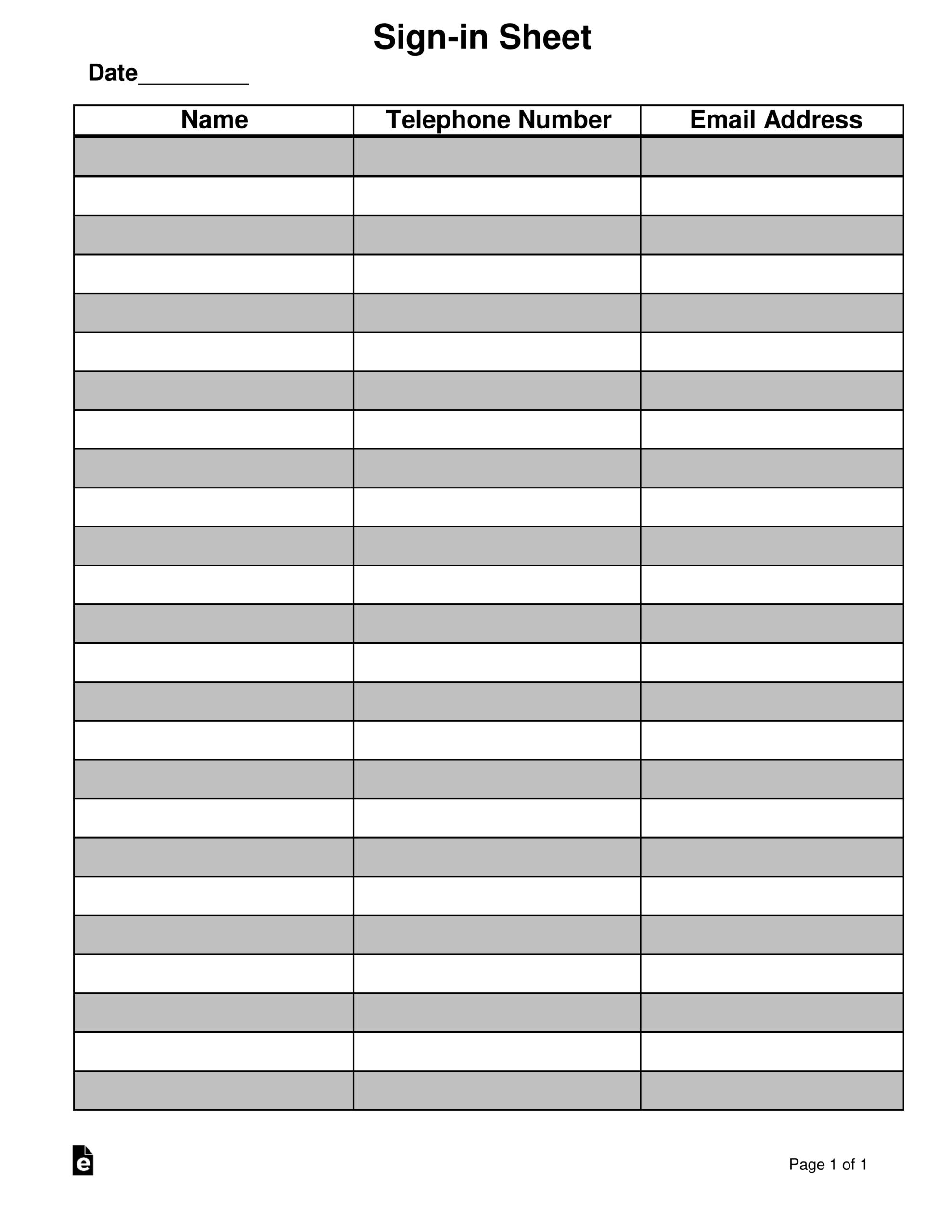 Free Attendance/Guest Sign-In Sheet Template - Pdf | Word – Eforms within Free Printable Sign In Sheet