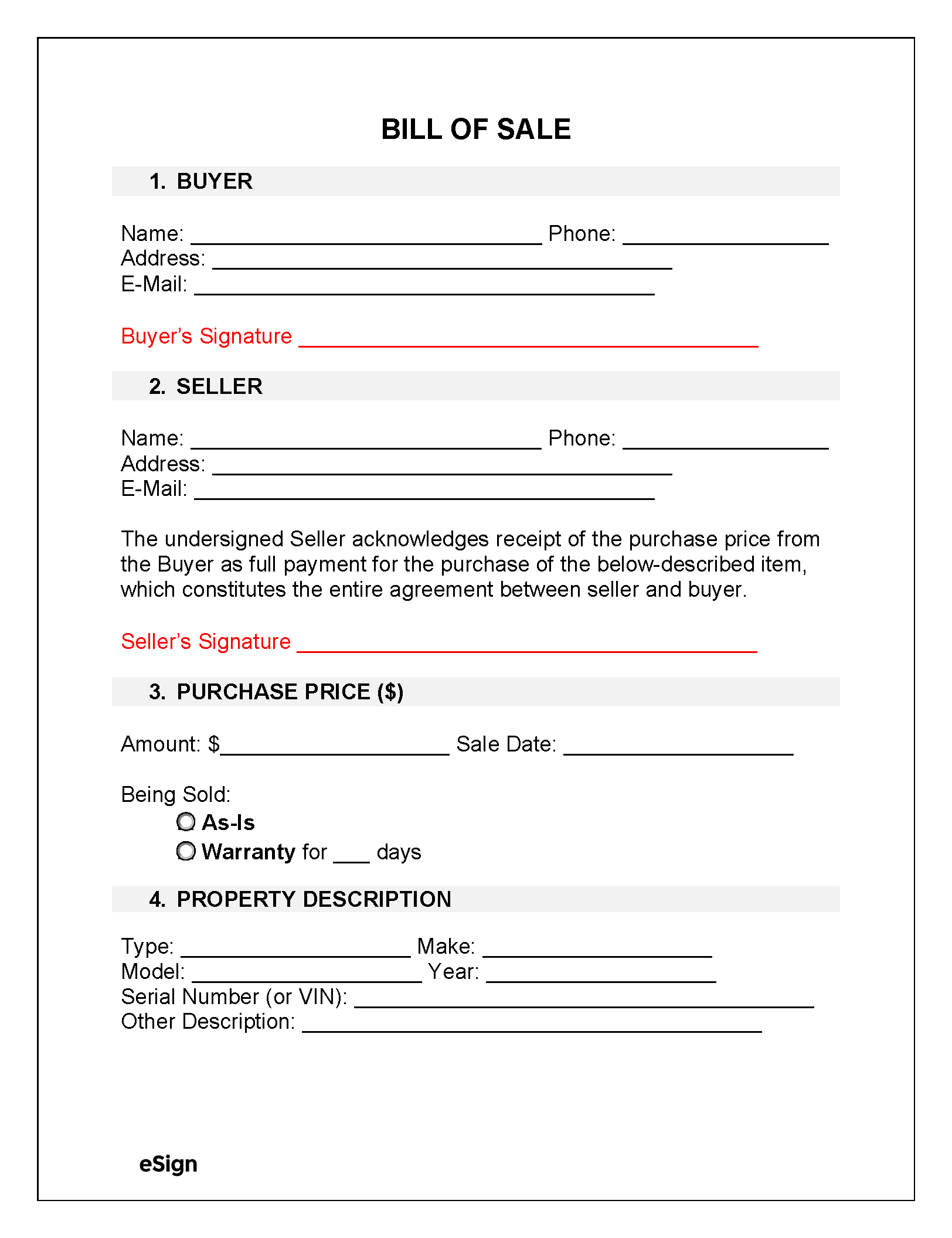 Free Bill Of Sale Forms (23) | Pdf | Word throughout Bill of Sale Printable Free