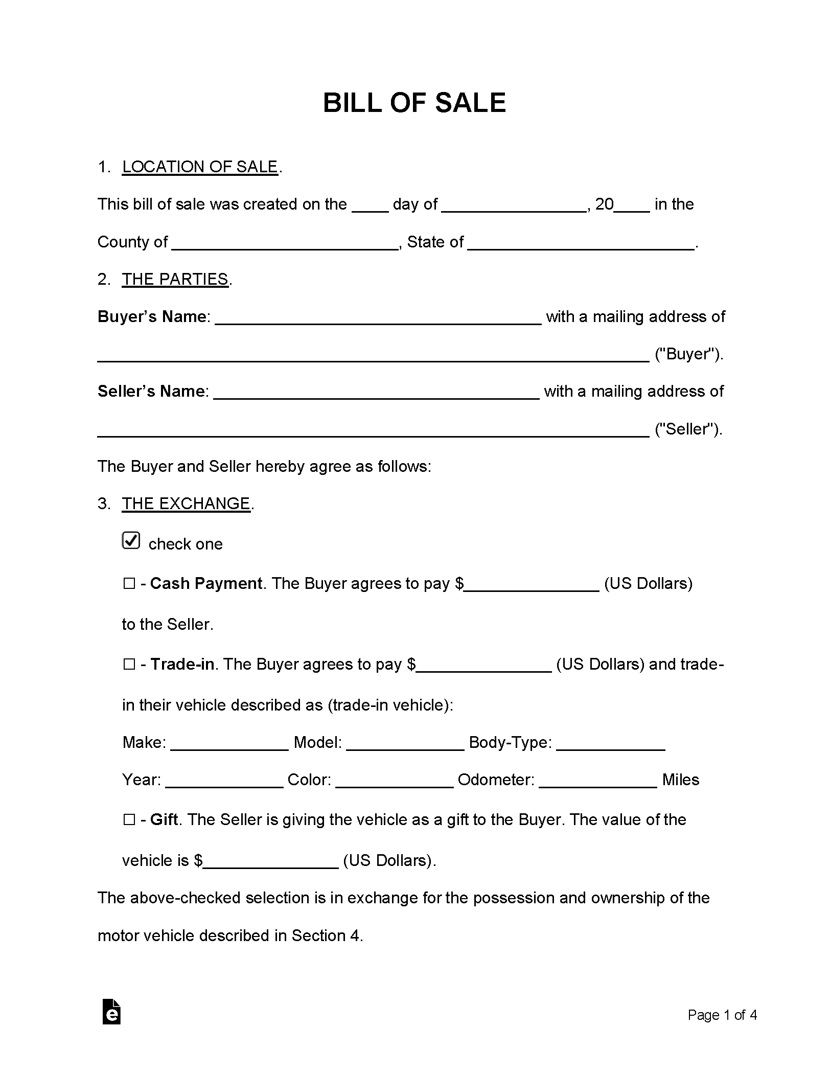Free Bill Of Sale Forms (24) - Pdf | Word – Eforms with regard to Printable Bill of Sale For Auto