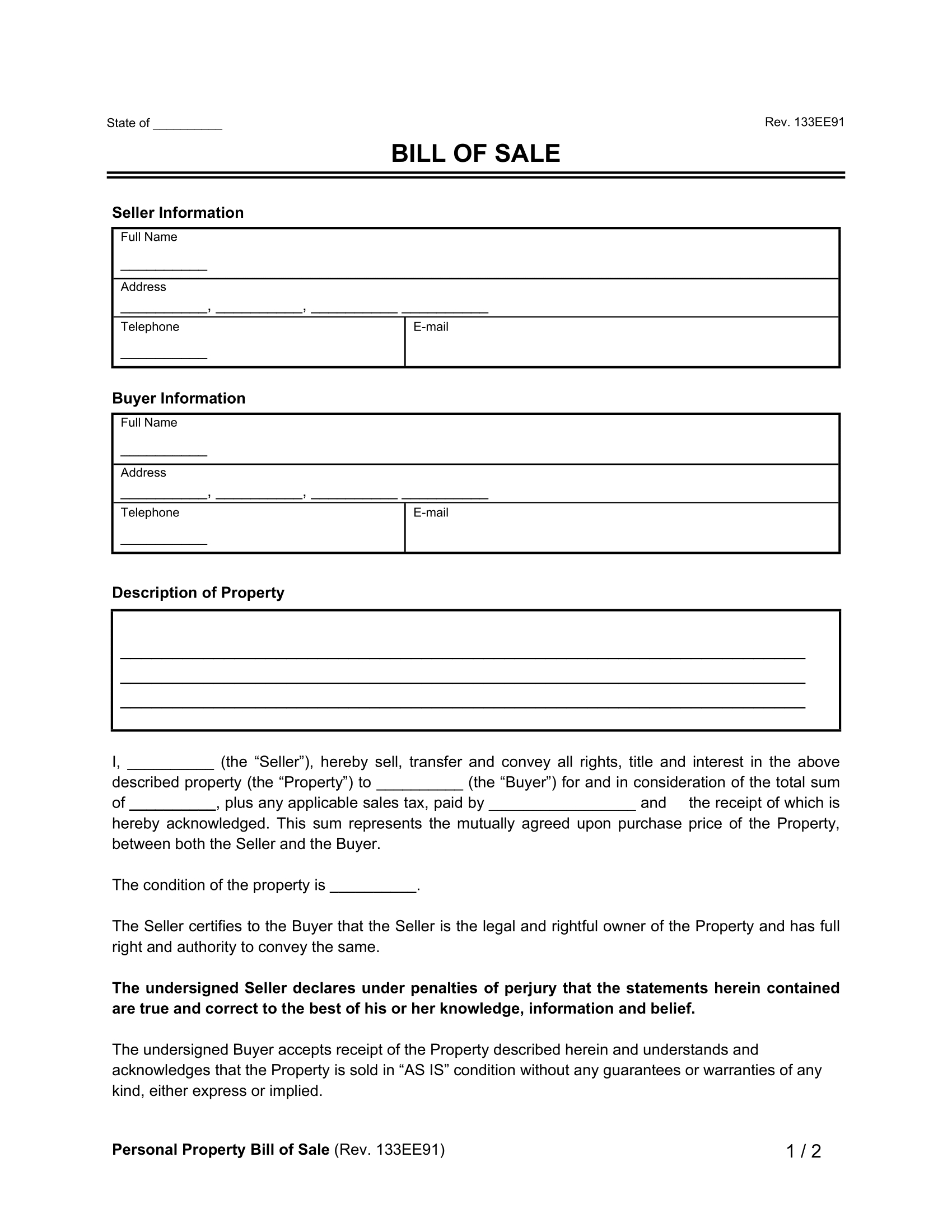 Free Bill Of Sale Templates | Pdf &amp; Word intended for Free Printable Vehicle Bill of Sale