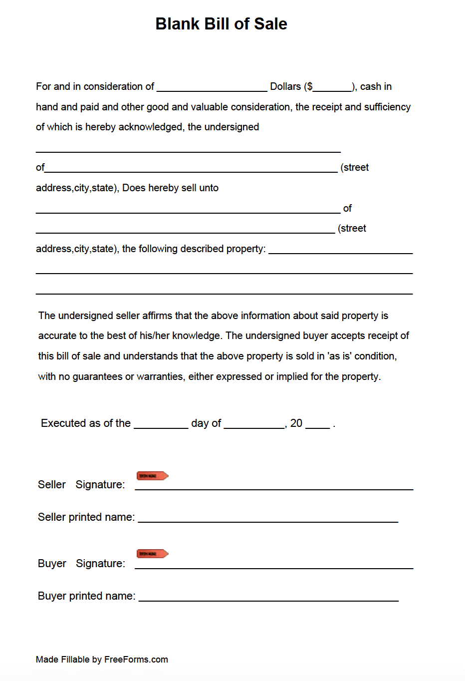 Free Blank Bill Of Sale Form | Pdf for Bill of Sale Printable Free