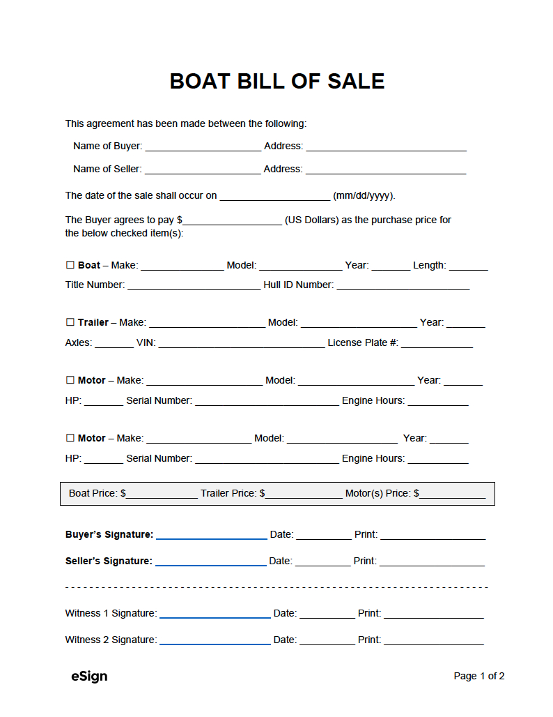 Free Boat (Vessel) Bill Of Sale Template | Pdf | Word for Printable Bill of Sale For Boat