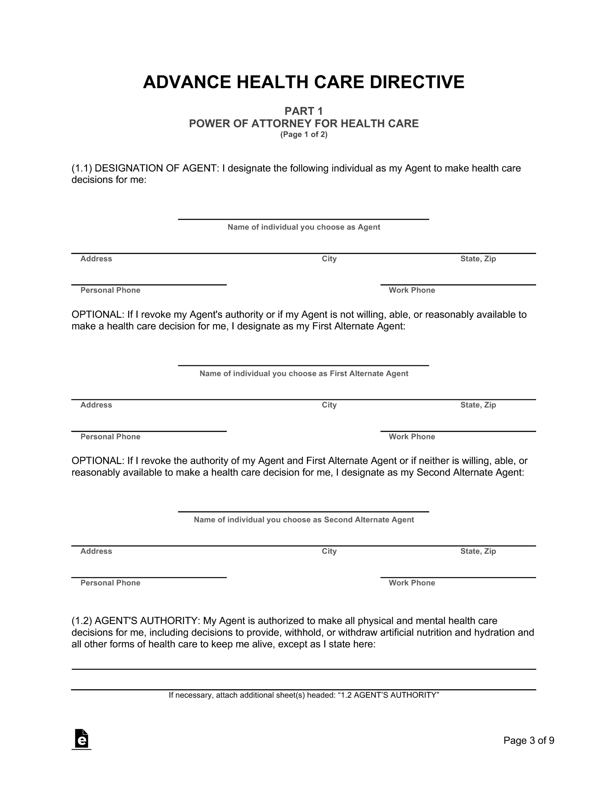 Free California Advance Directive Form Template - Pdf | Word – Eforms in Free Printable Advance Directive Forms