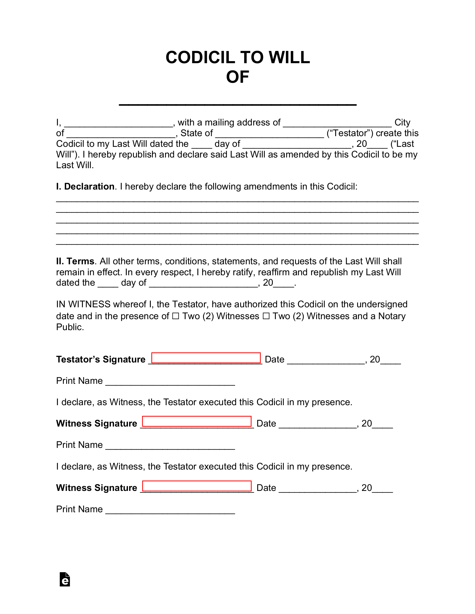 Free Codicil To Will Form - Pdf | Word – Eforms in Free Printable Codicil To Will