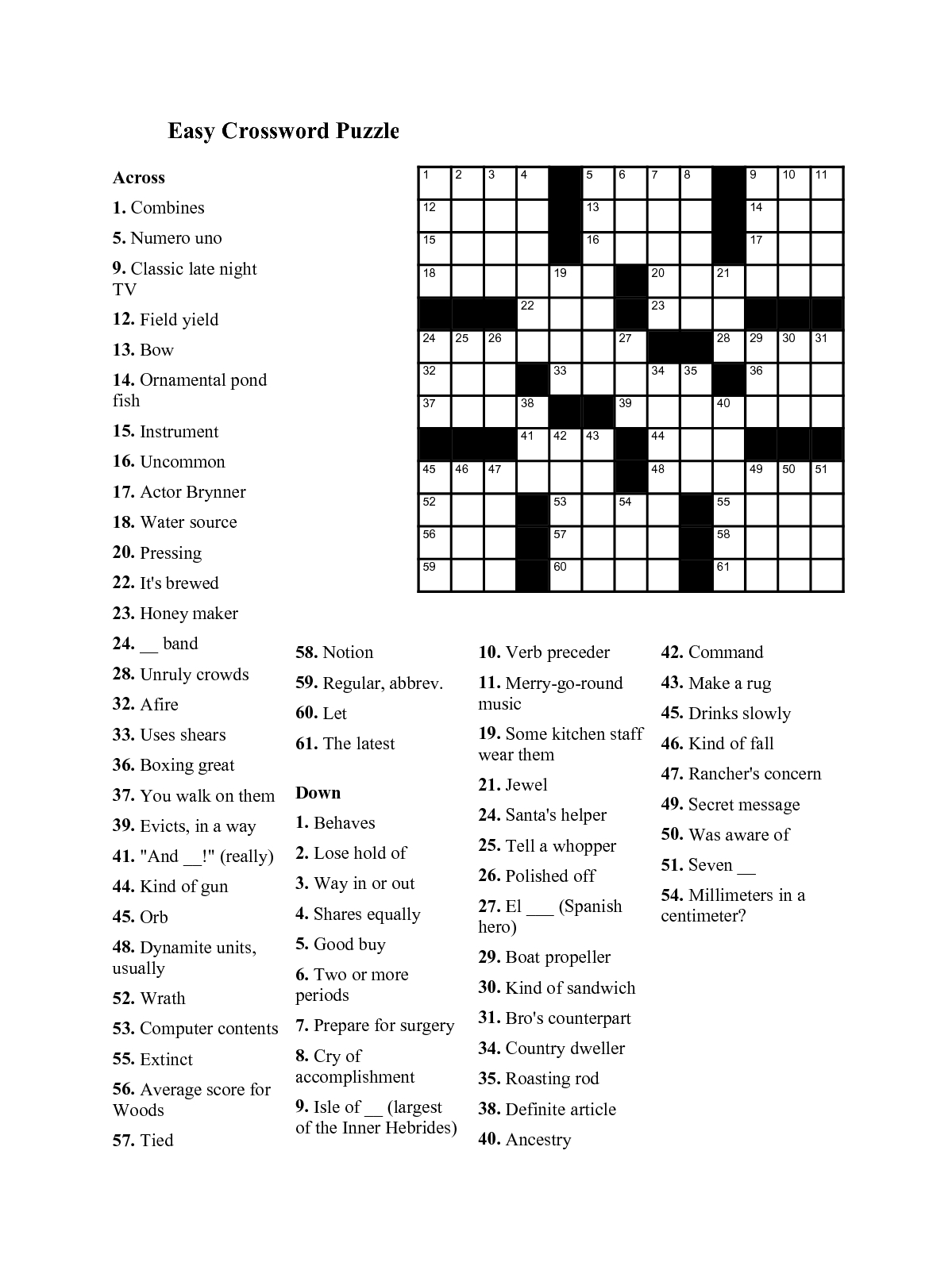 Free Daily Crossword Puzzle Printable for Free Online Crossword Puzzles Printable