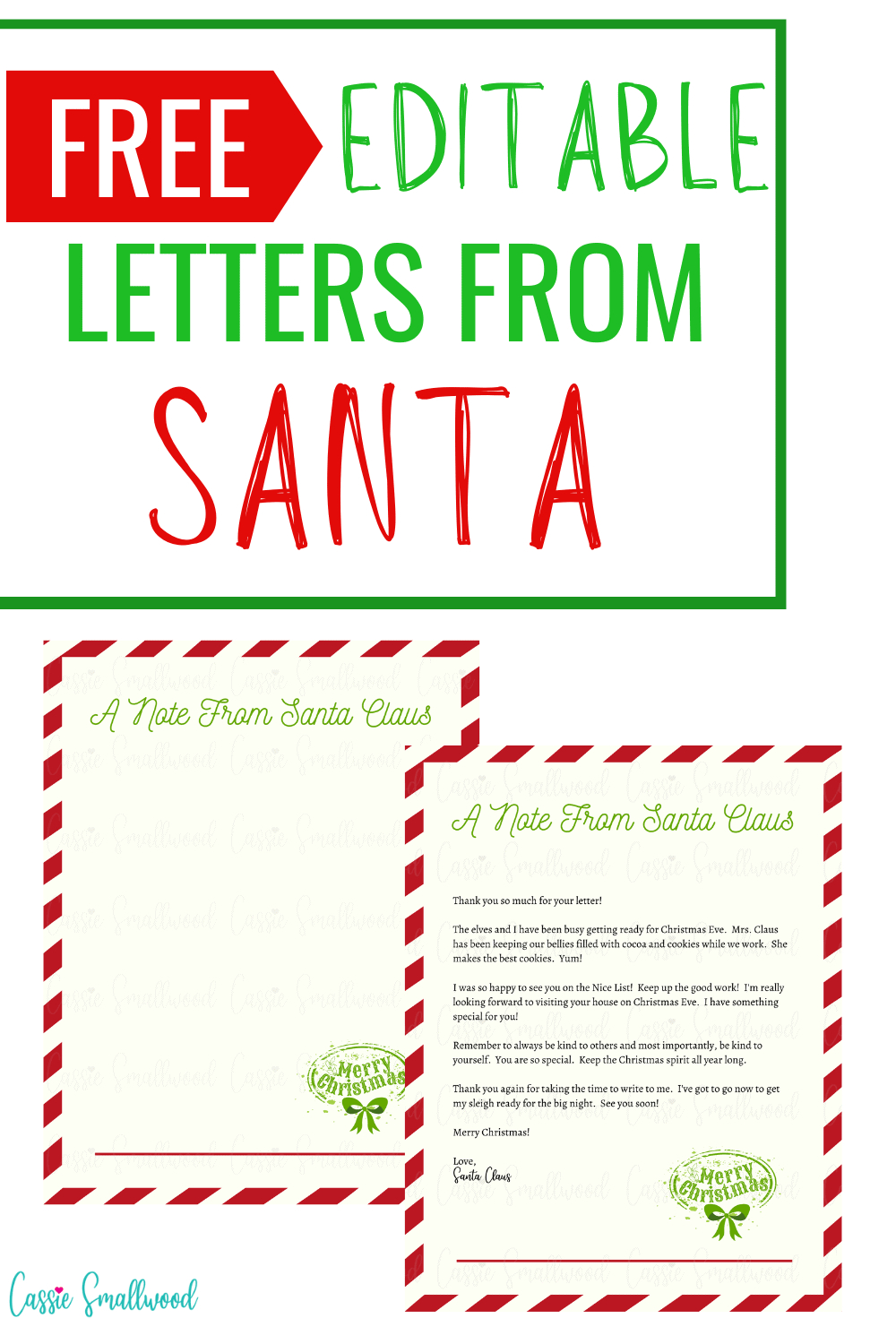 Free Editable Letter From Santa Template - Cassie Smallwood with regard to Printable Christmas Letters From Santa