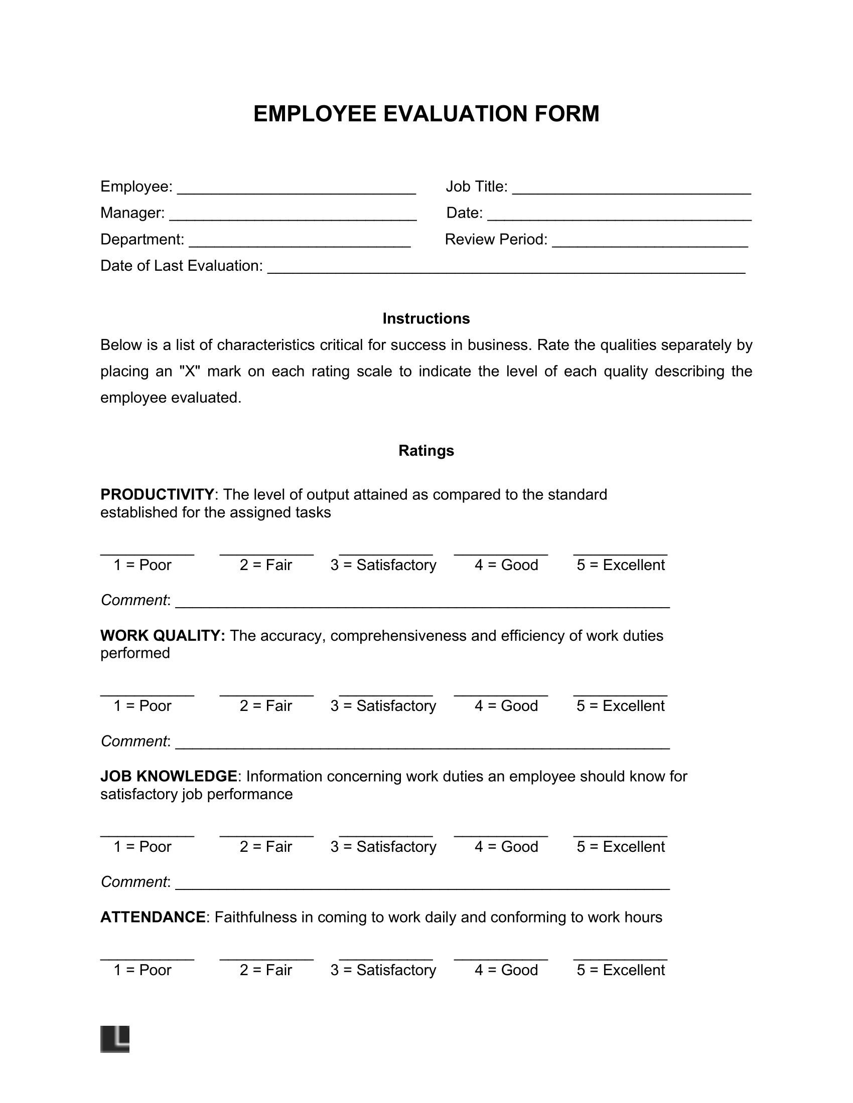 Free Employee Evaluation Form Template | Pdf & Word inside Pdf Downloadable Free Employee Evaluation Forms Printable