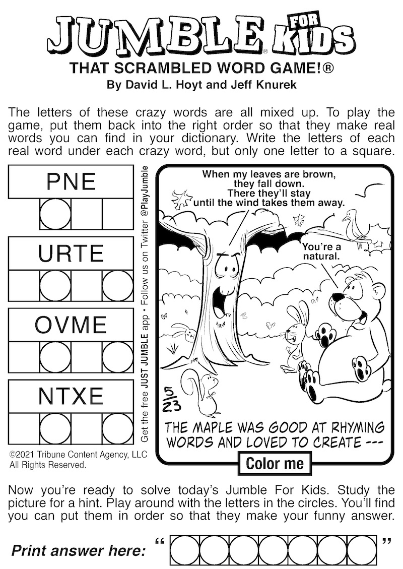 Free Jumble Puzzles For Kids And Adults | Boomer Magazine for Printable Jumble Puzzle For Today