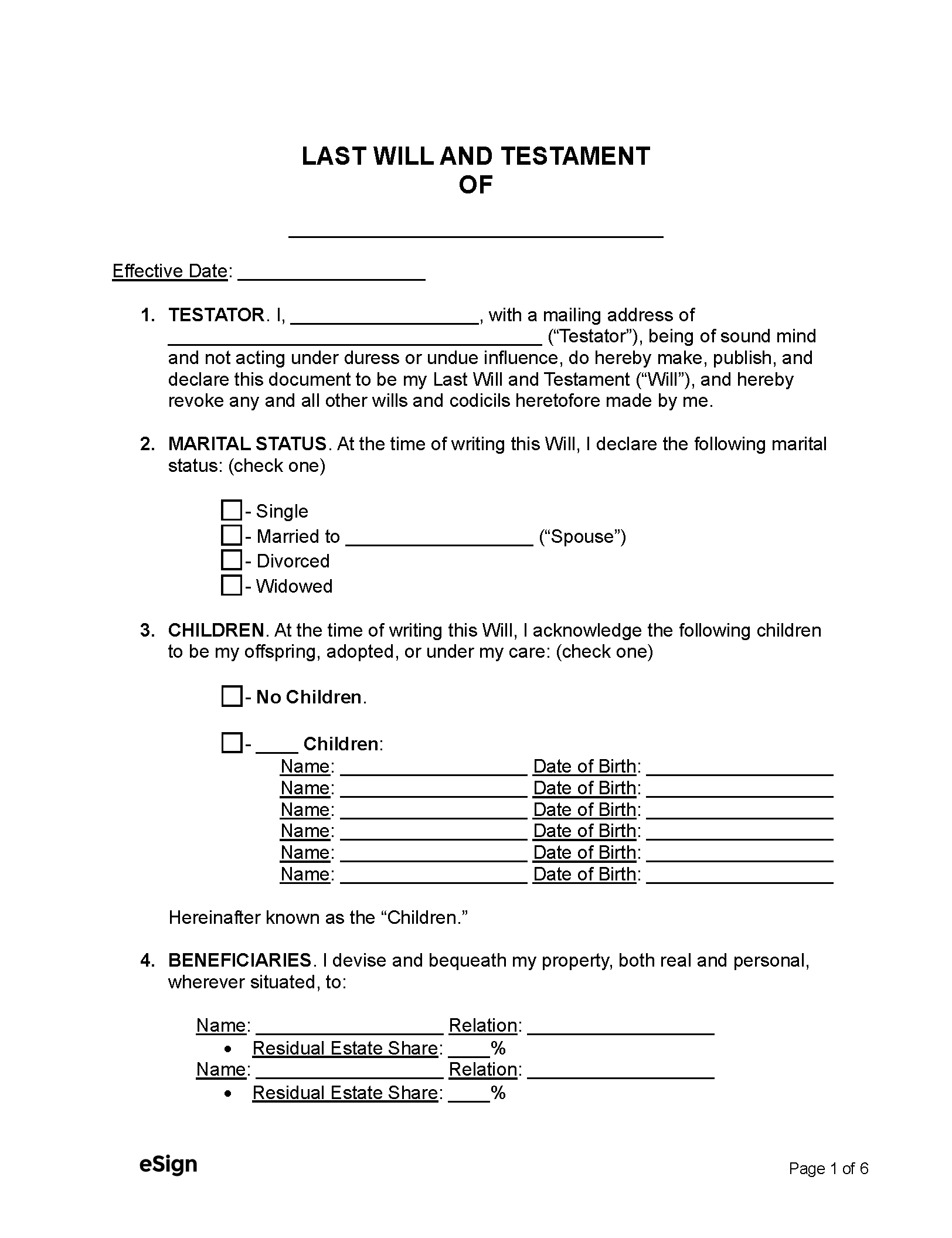 Free Last Will And Testament Template Templates (2) | Pdf | Word in Free Last Will and Testament Printable Form