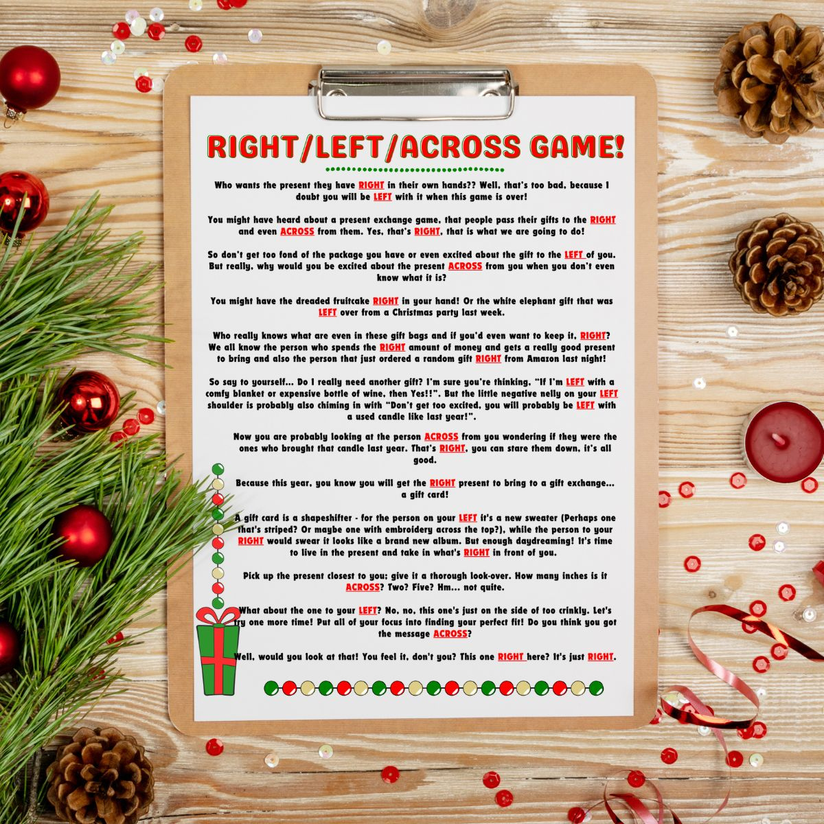 Free Left Right Across Christmas Game Printable (2 Options pertaining to Left Right Game Christmas Printable