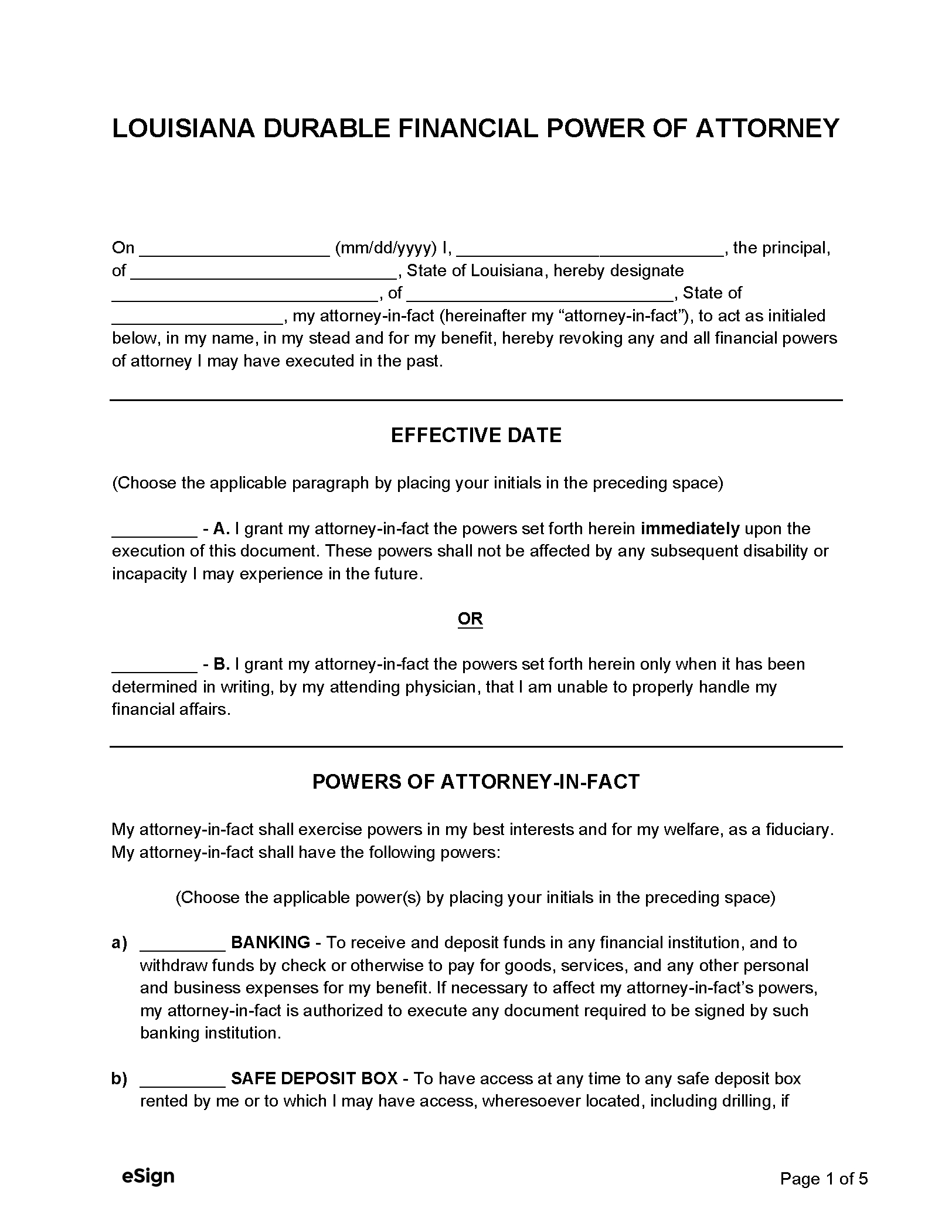 Free Louisiana Power Of Attorney Forms (10) | Pdf inside Printable Power Of Attorney