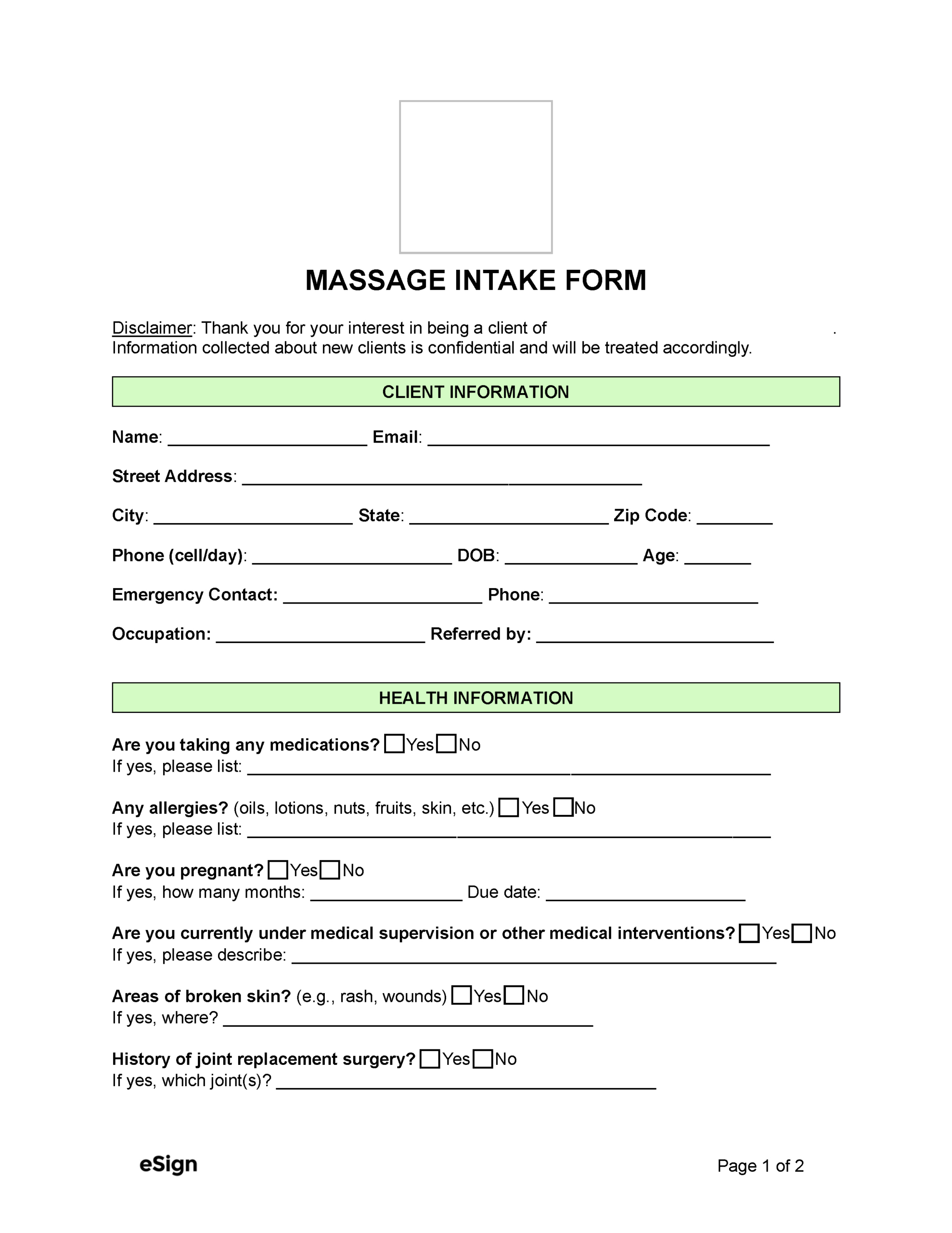 Free Massage Intake Form | Pdf | Word pertaining to Free Printable Massage Intake Forms