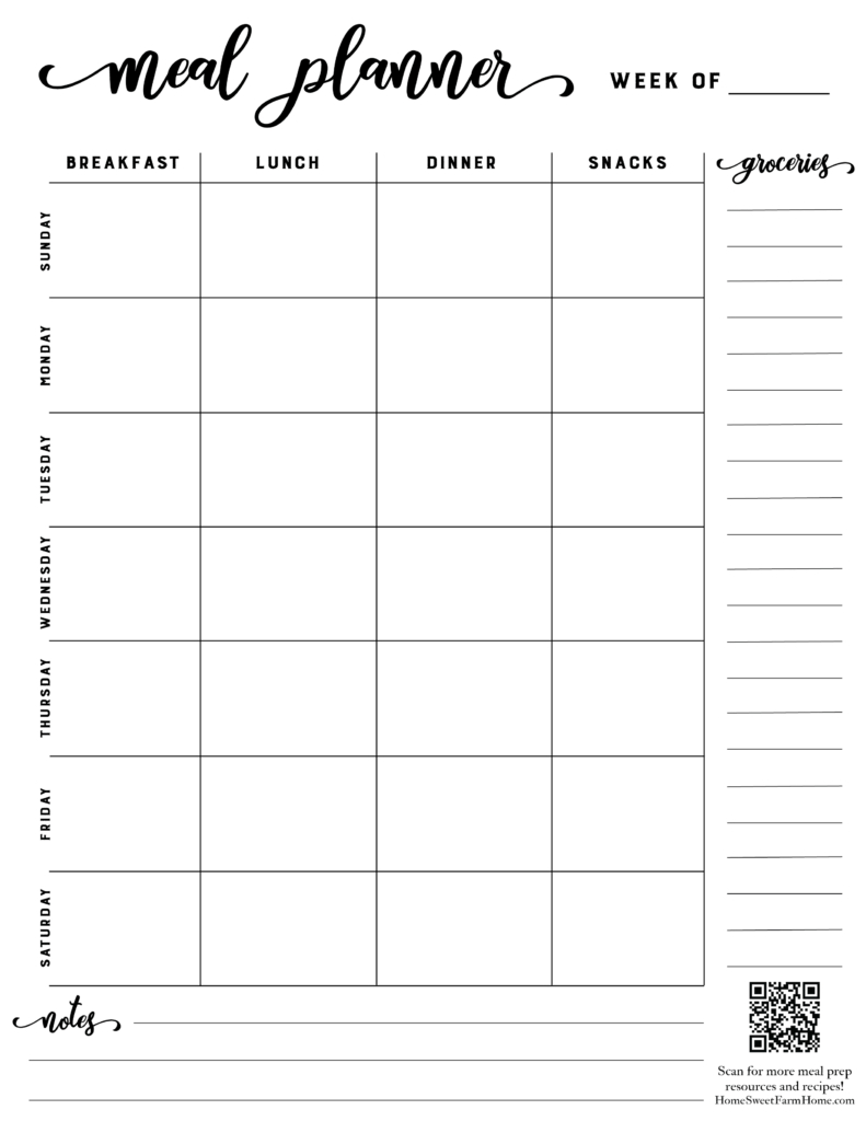Free Meal Planner Template Printable - Home Sweet Farm Home in Free Printable Weekly Meal Planner Template