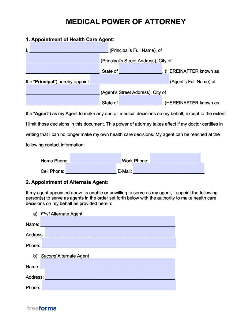Free Medical Power Of Attorney Forms | Pdf | Word in Printable Medical Power Of Attorney