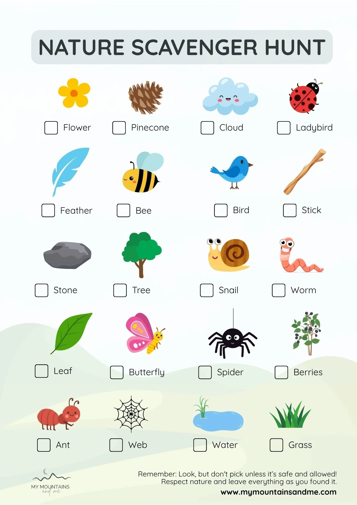 Free Nature Scavenger Hunt Printable For Kids (Uk) — My Mountains in Nature Scavenger Hunt Free Printable