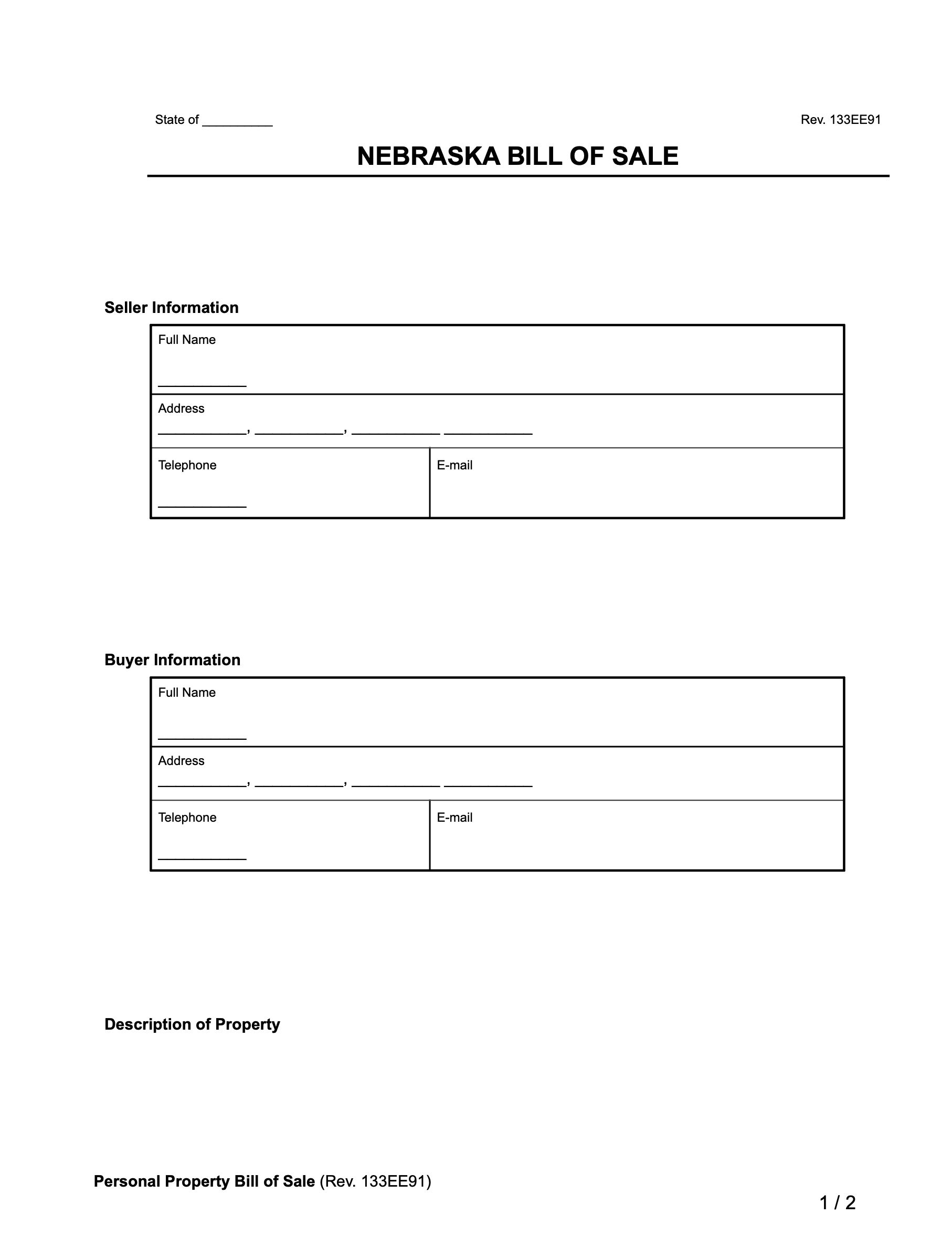 Free Nebraska Bill Of Sale Forms - Pdf & Word | Legal Templates throughout Nebraska Bill Of Sale Printable