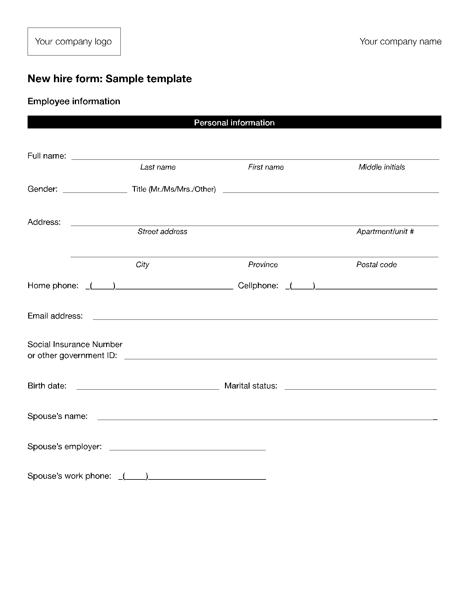Free New Hire/Employee Forms 2021 | Pdf | Cocosign intended for New Hire Paperwork Printable