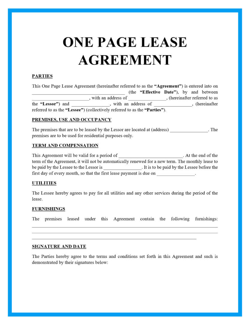 Free One Page Lease Agreement Templates intended for Free Printable Basic Rental Agreement