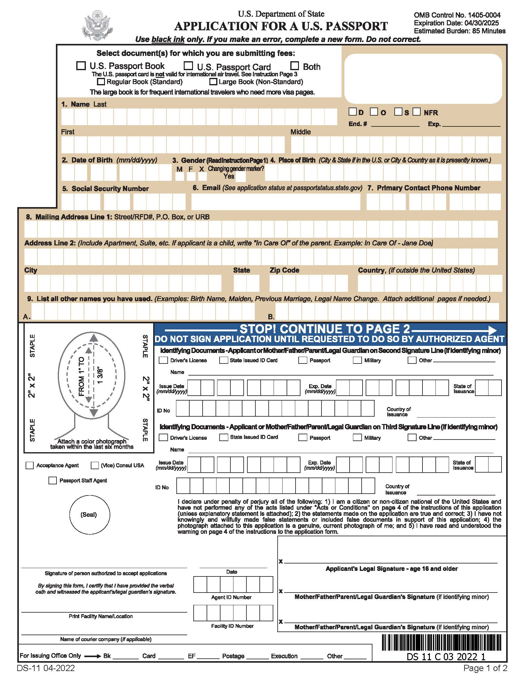 Free Passport Application (Form Ds-11) | Apply For A New Passport in Printable Form For Passport Renewal
