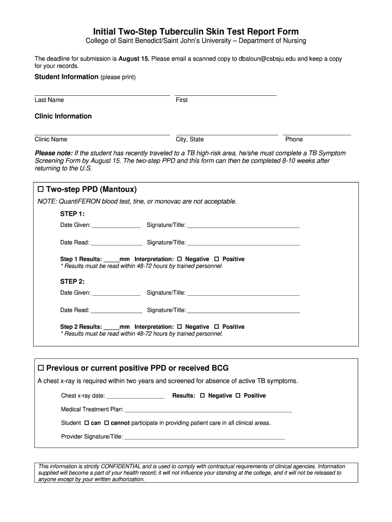 Free Printable 2 Step Tb Test Form Pdf Download: Fill Out & Sign with Blank Free Printable Tb Test Form