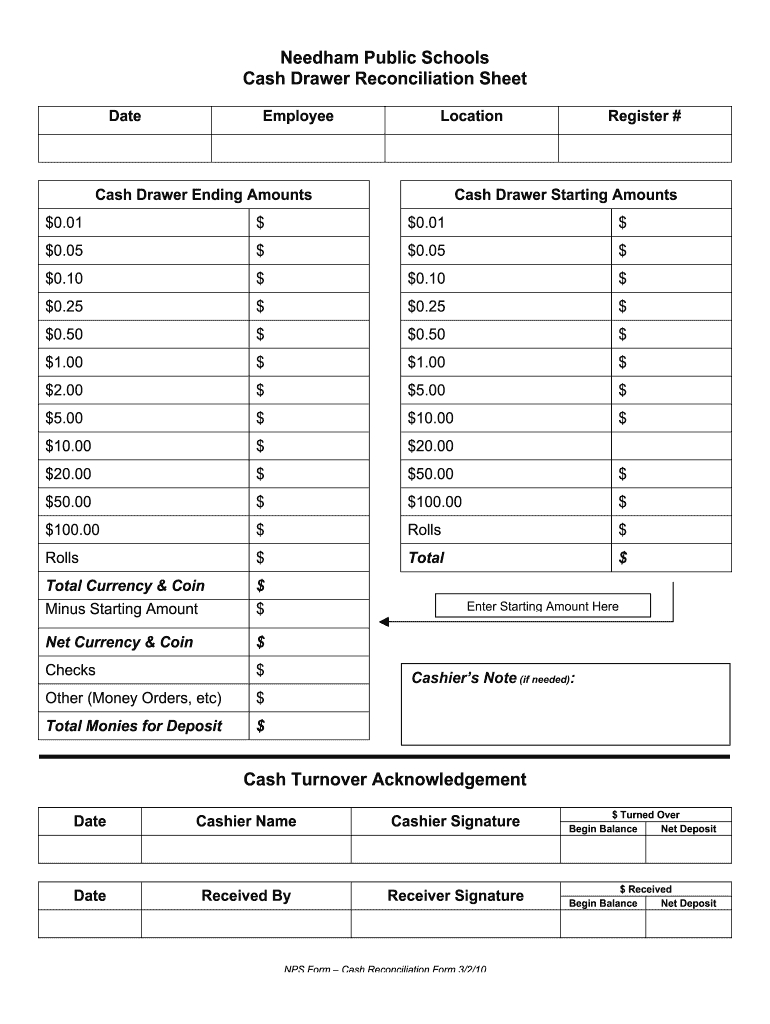 Free Printable Cash Drawer Count Sheet Pdf: Fill Out &amp; Sign Online inside Blank Free Printable Cash Drawer Count Sheet