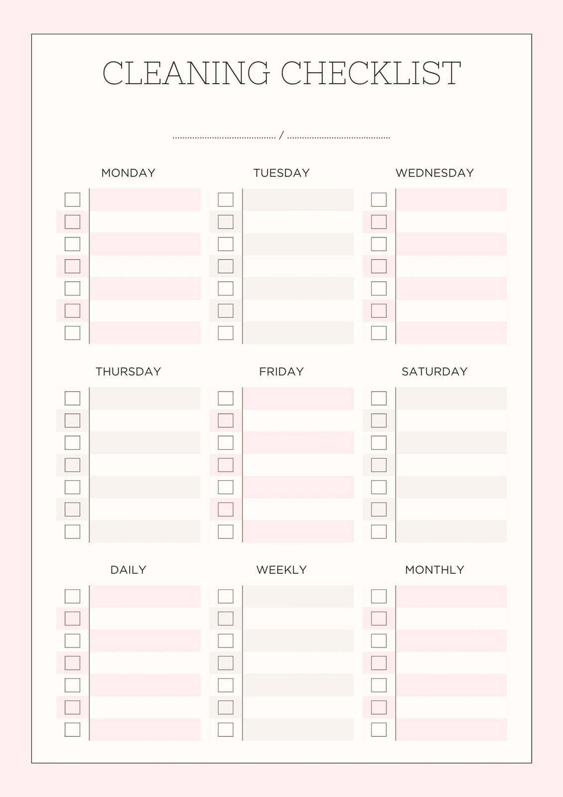 Free Printable Cleaning Checklist Templates | Canva regarding Daily Weekly Monthly Cleaning Checklist Printable Free