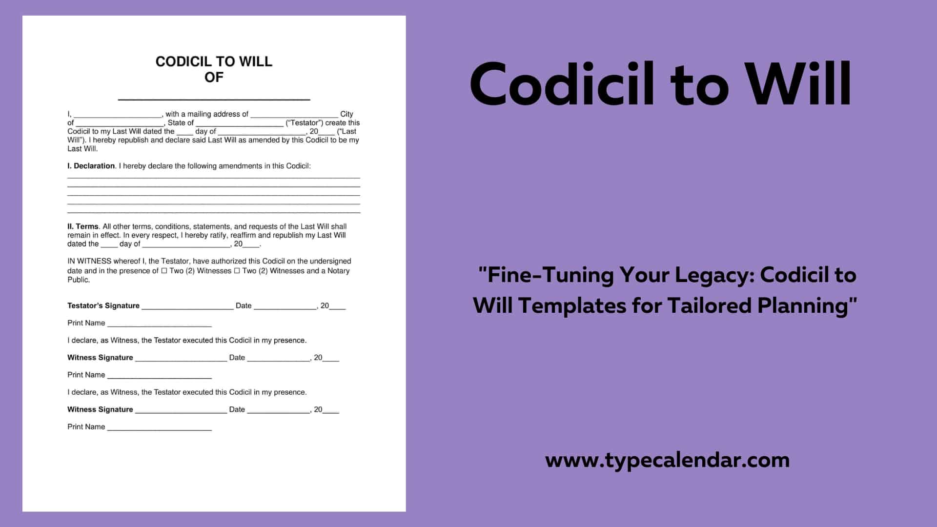 Free Printable Codicil To Will Templates [Pdf, Word] Form inside Free Printable Codicil To Will