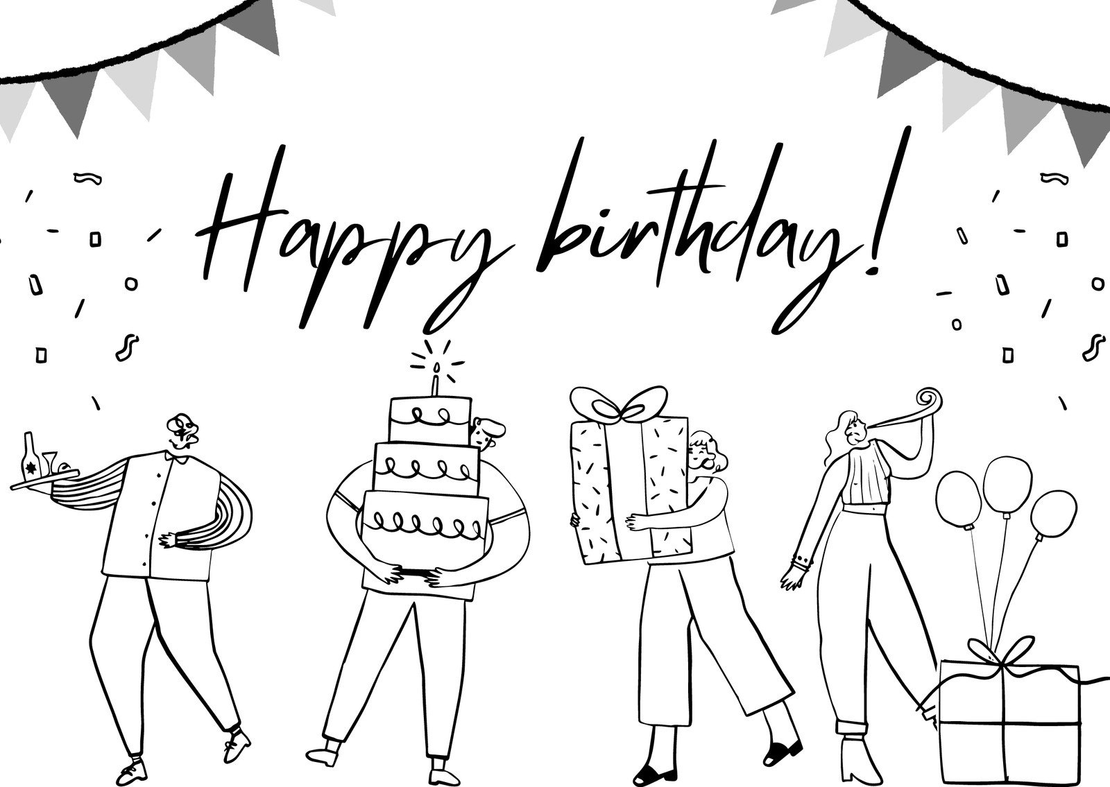 Free Printable, Customizable Birthday Postcard Templates | Canva within Printable Happy Birthday Black And White