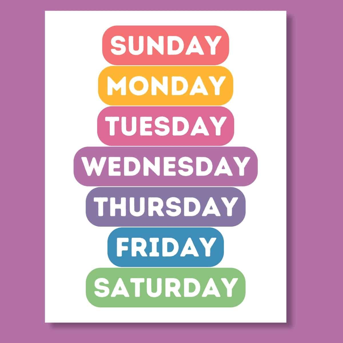 Free Printable Days Of The Week Poster pertaining to Days of the Week Printables