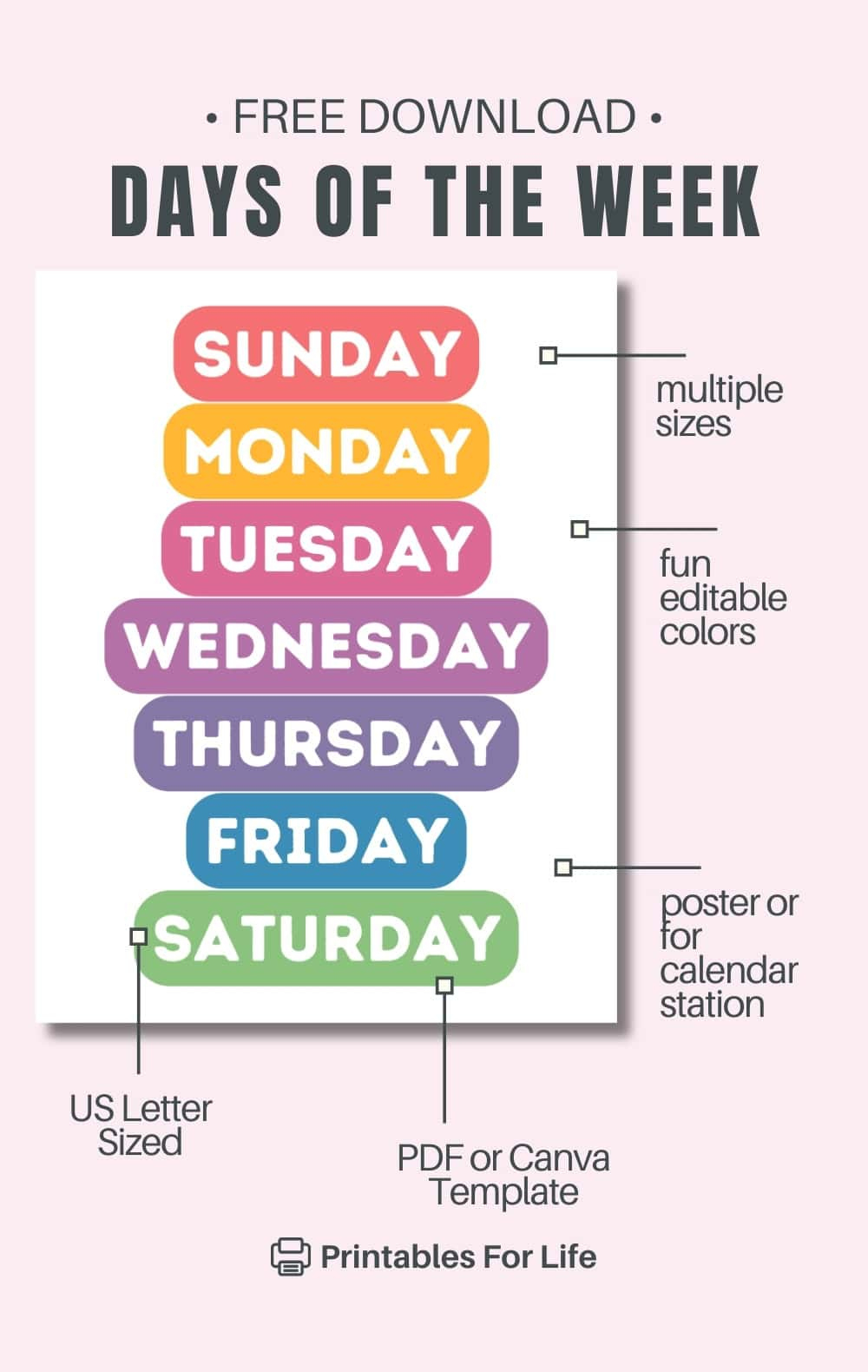Free Printable Days Of The Week Poster with regard to Free Printable Days of the Week