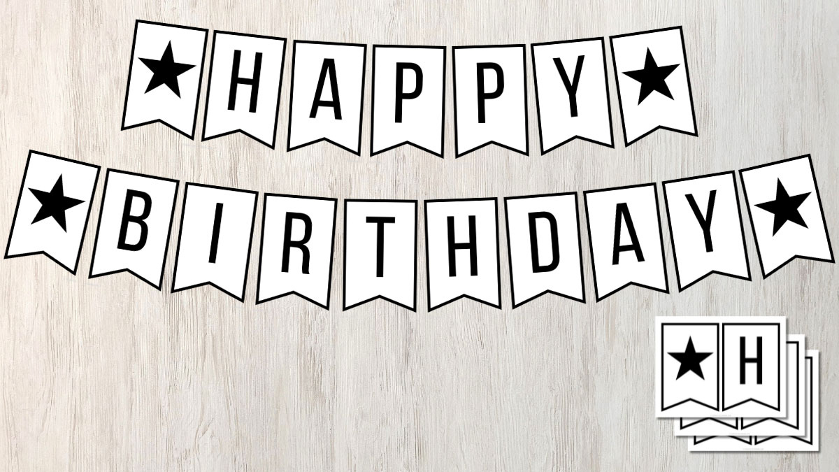 Free Printable Happy Birthday Banner In Black And White regarding Free Printable Happy Birthday Signs
