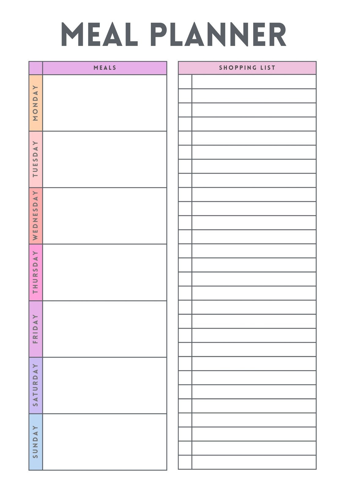 Free Printable Meal Planner Templates To Edit Online | Canva inside Free Printable Weekly Meal Planner Template