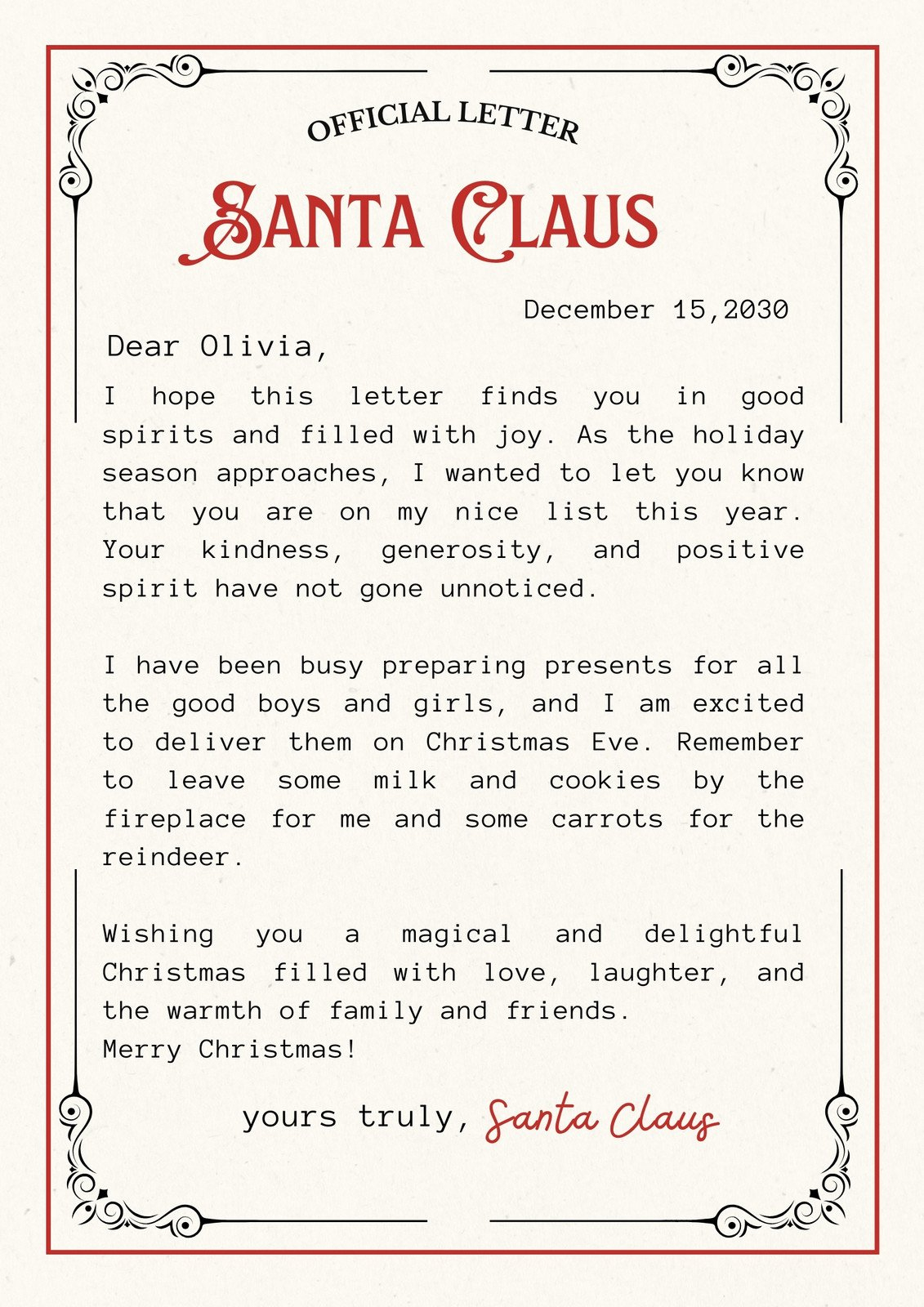 Free Printable Santa Letter Templates You Can Customize | Canva intended for Free Letters From Santa Printable