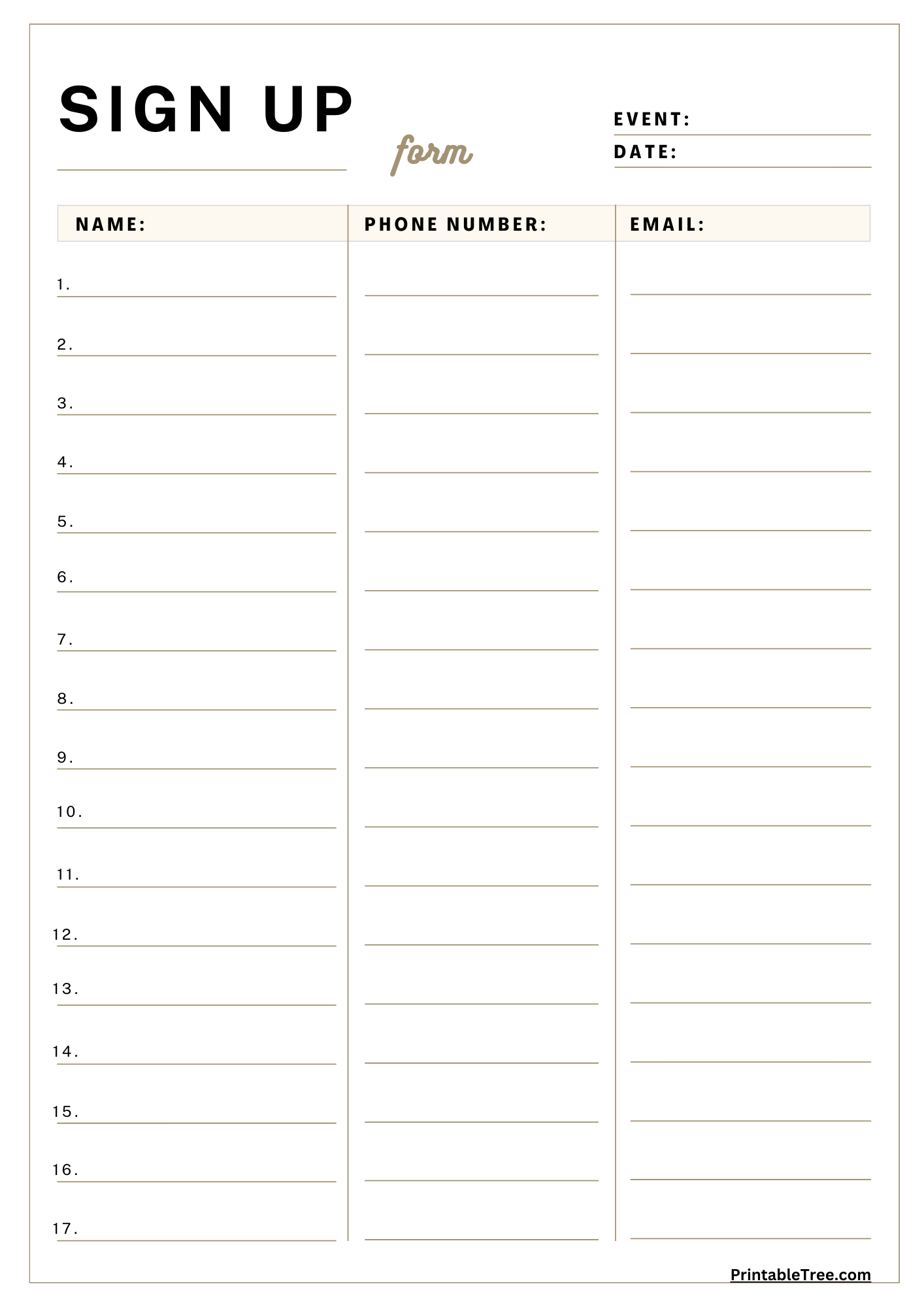 Free Printable Sign-Up And Sign-In Sheet Pdf Templates inside Sign in Sheet Printable Free Download