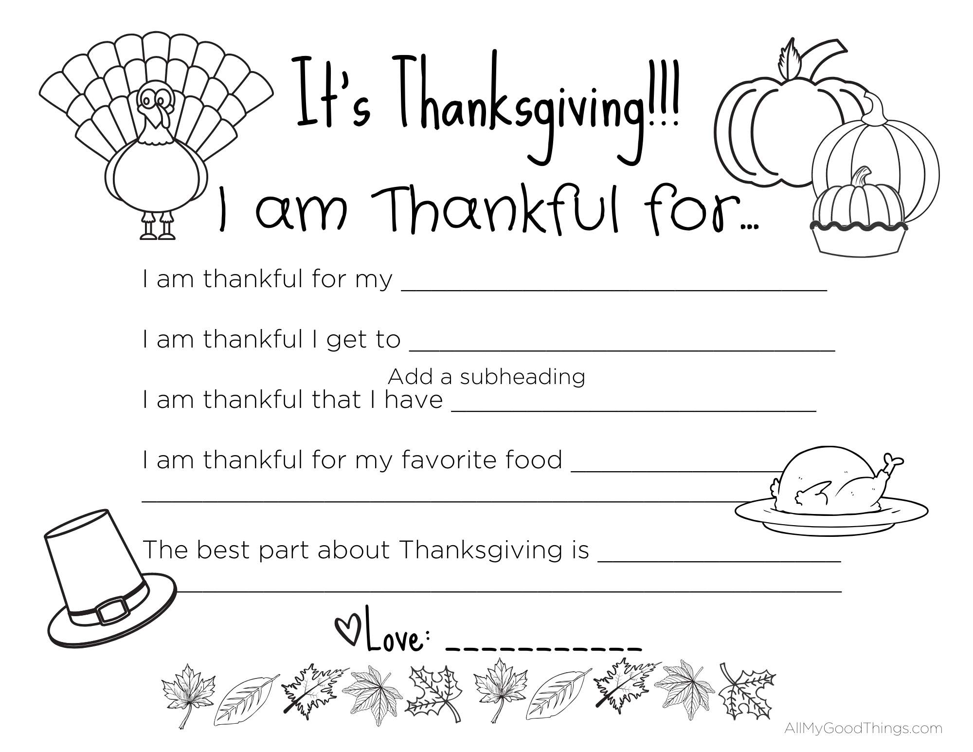 Free Printable Thanksgiving Placemats For The Kids - All My Good regarding I Am Thankful For Printable