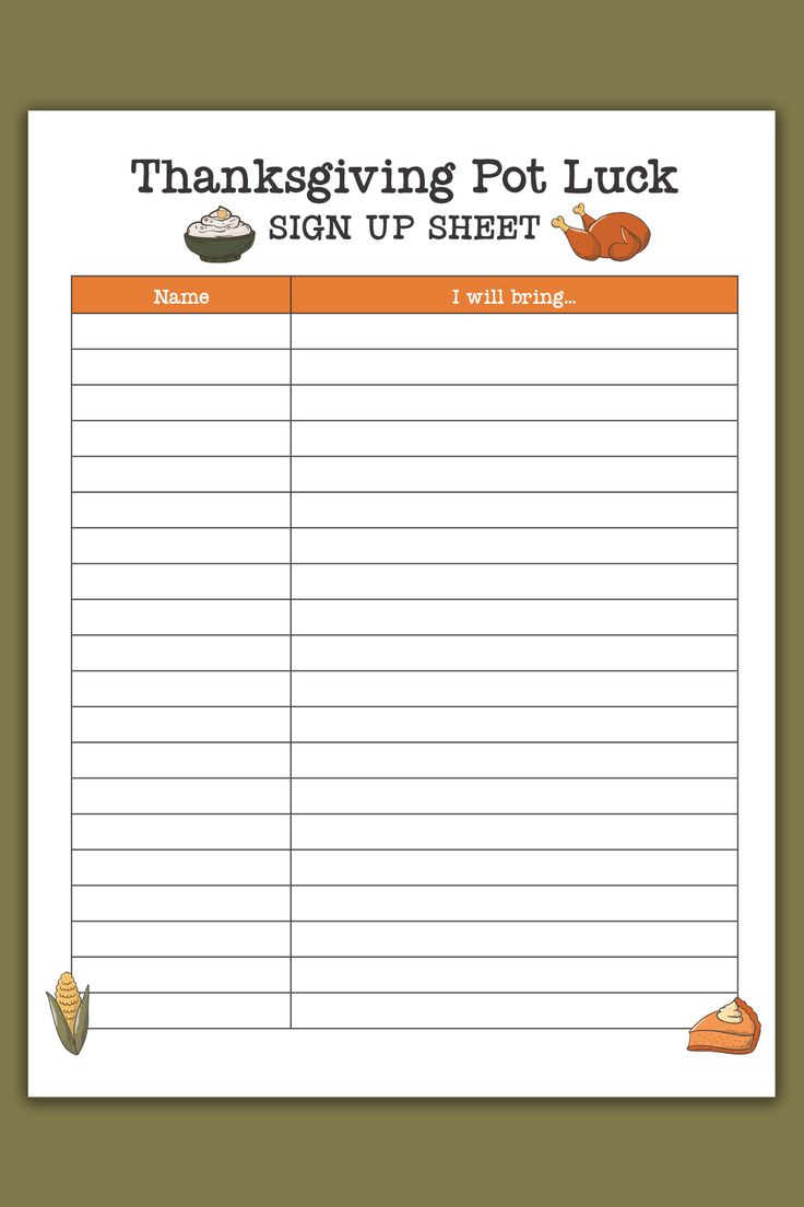 Free Printable Thanksgiving Potluck Sign Up Sheet Set - Google in Thanksgiving Potluck Sign Up Sheet Free Printable