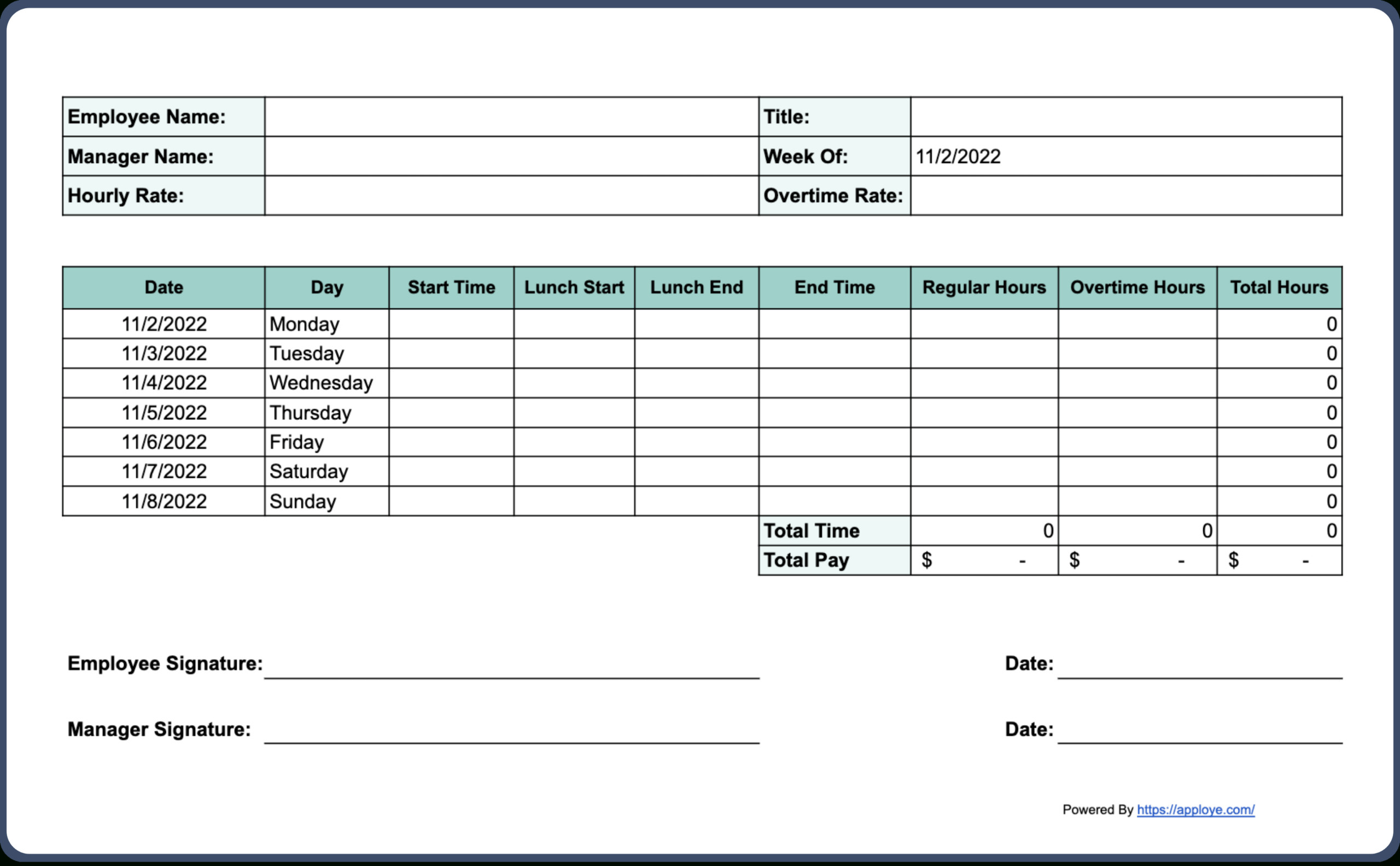 Free Printable Timesheet Templates (Excel, Word, Pdf) inside Free Printable Weekly Time Sheets