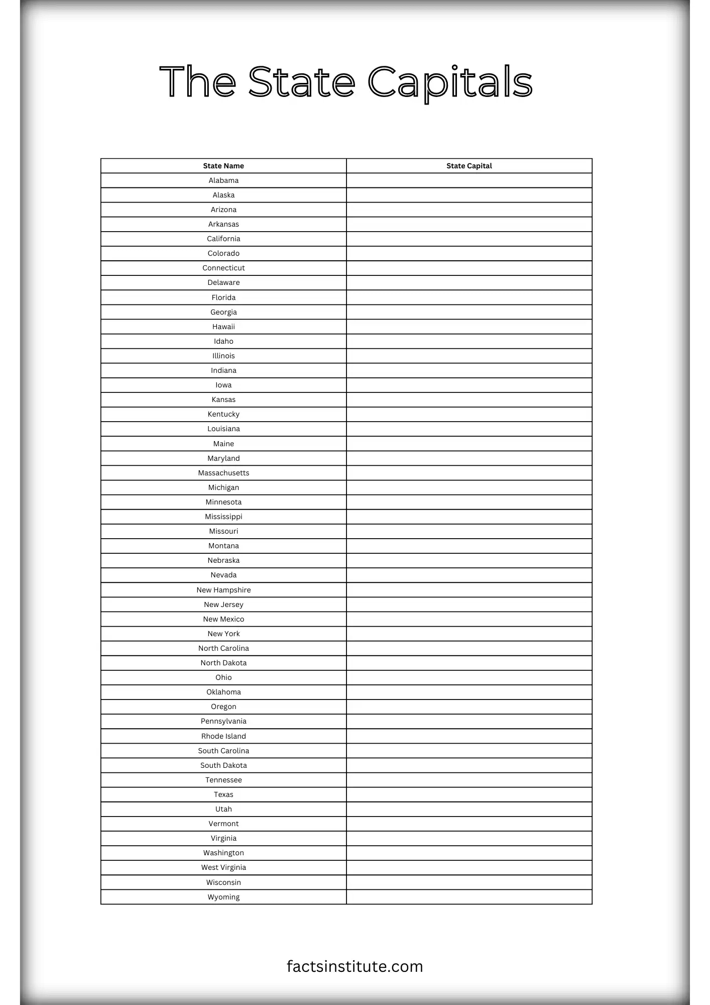 Free Printable Us States And Capitals Map (& Other Goodies) - The throughout United States Capitals Quiz Printable