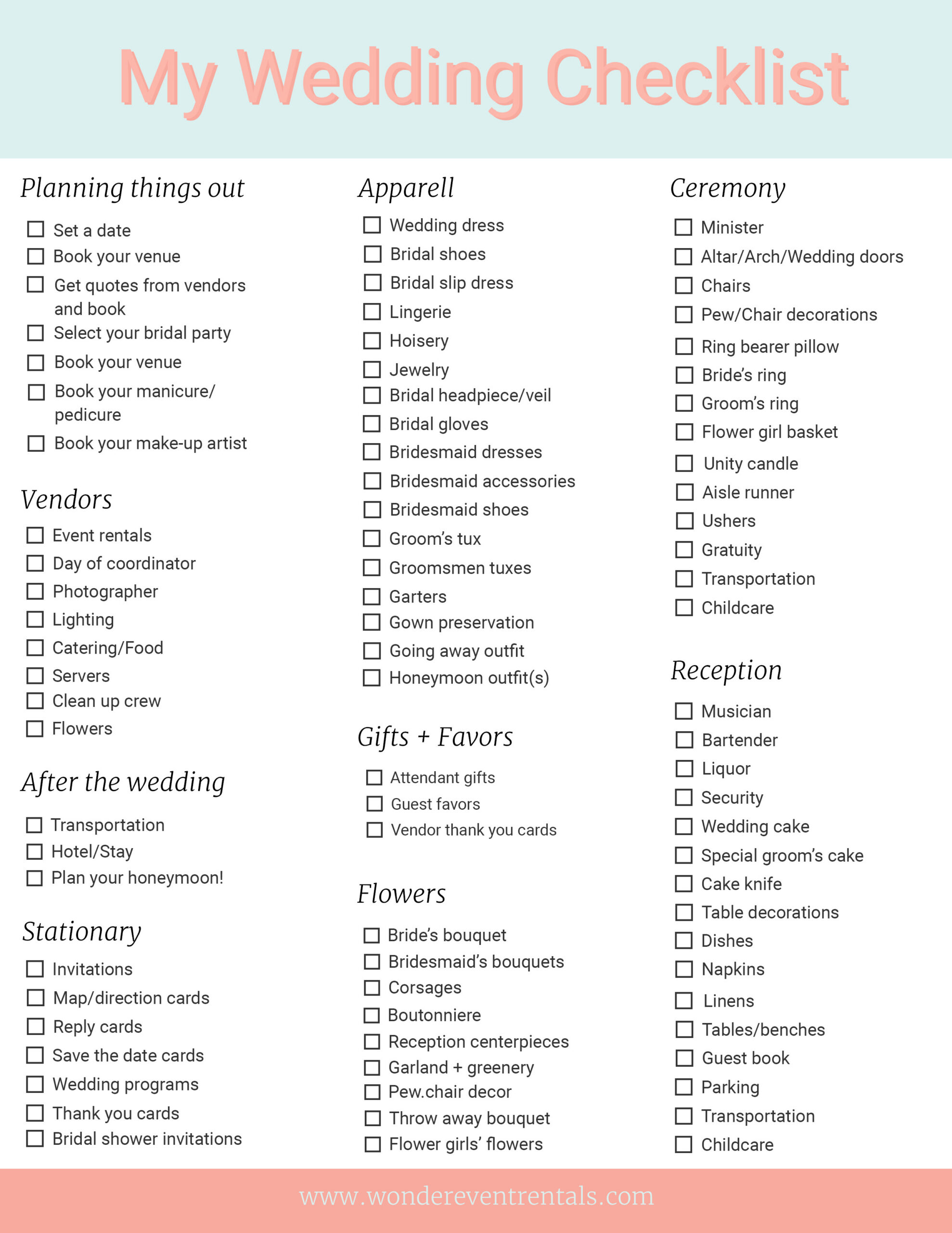 Free Printable Wedding Checklist - Worksheets Library pertaining to Free Printable Wedding Coordinator Checklist