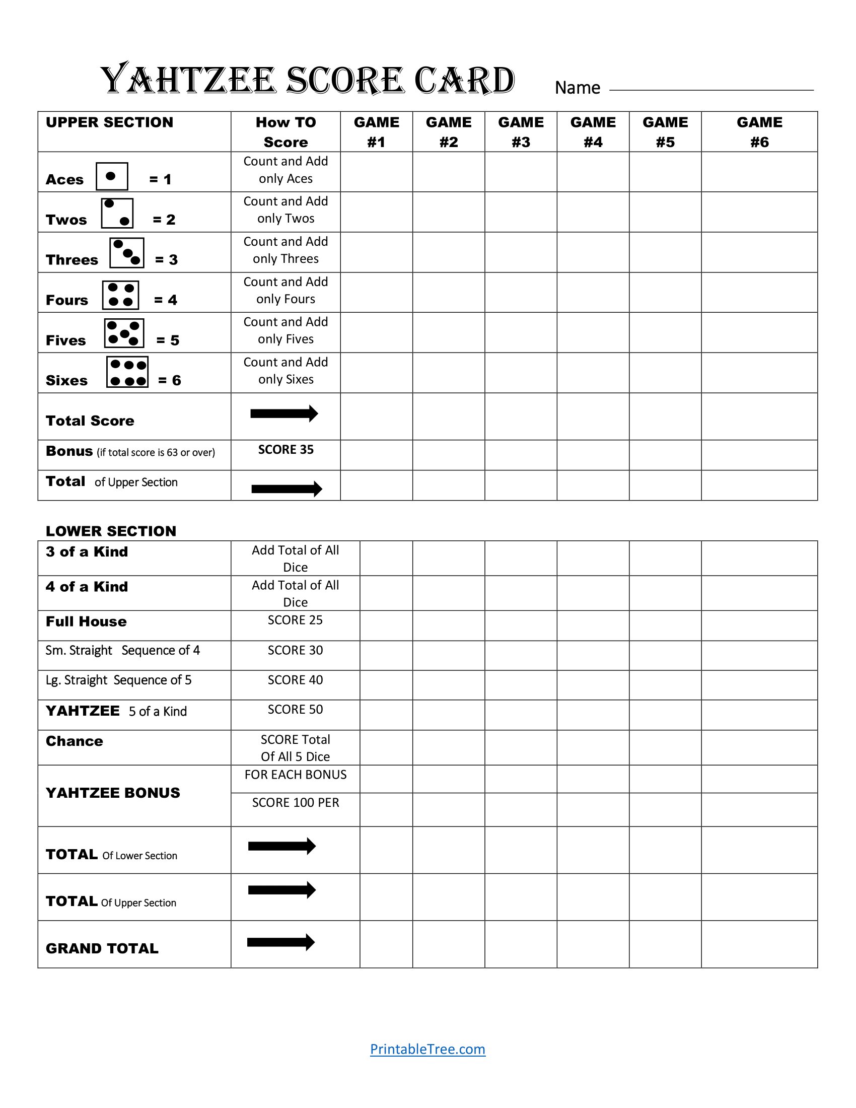Free Printable Yahtzee Score Card Sheets Pdf Templates intended for Yahtzee Score Card Printable Free