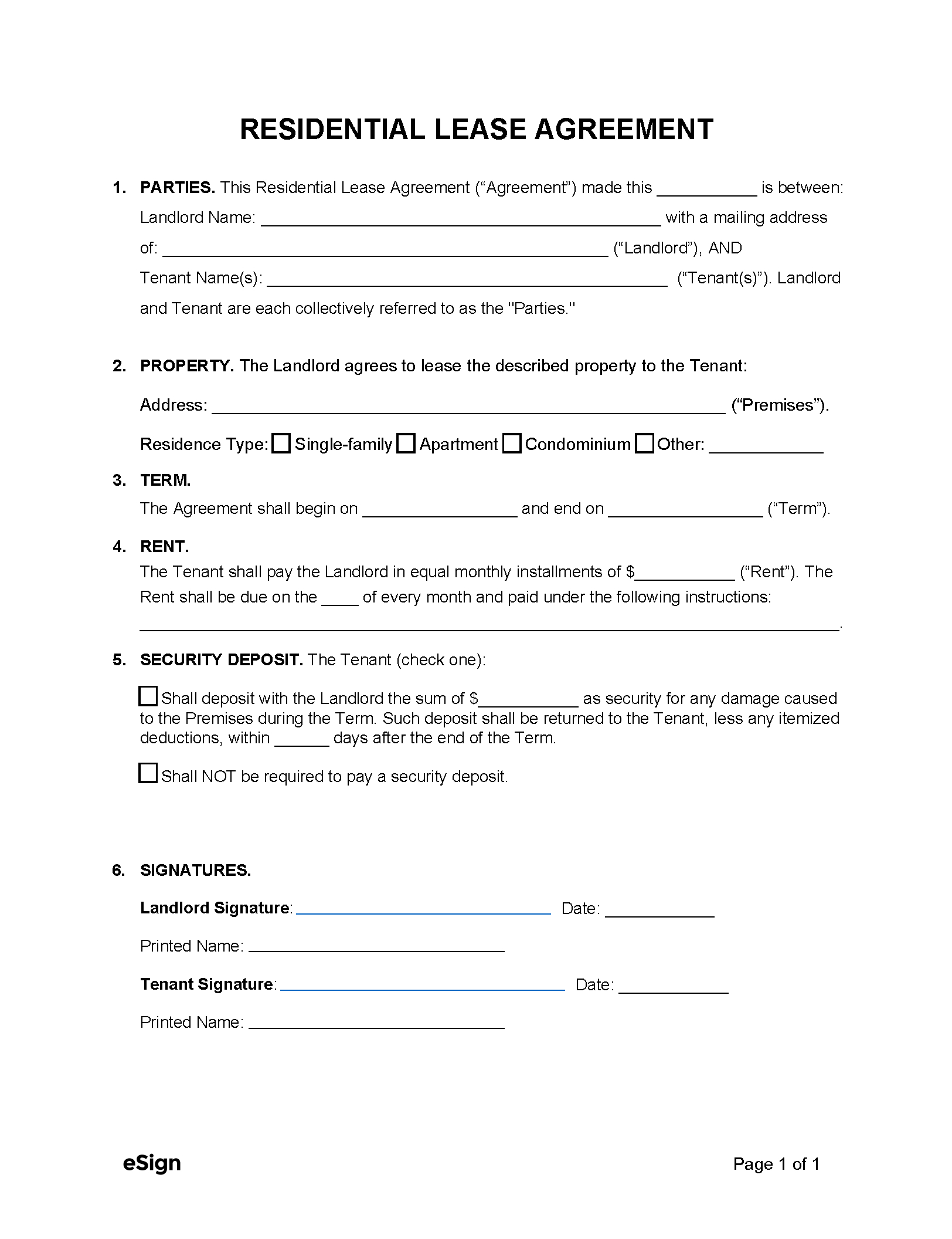 Free Simple (1-Page) Lease Agreement Template | Pdf | Word with Free Printable Basic Easy Rental Agreement