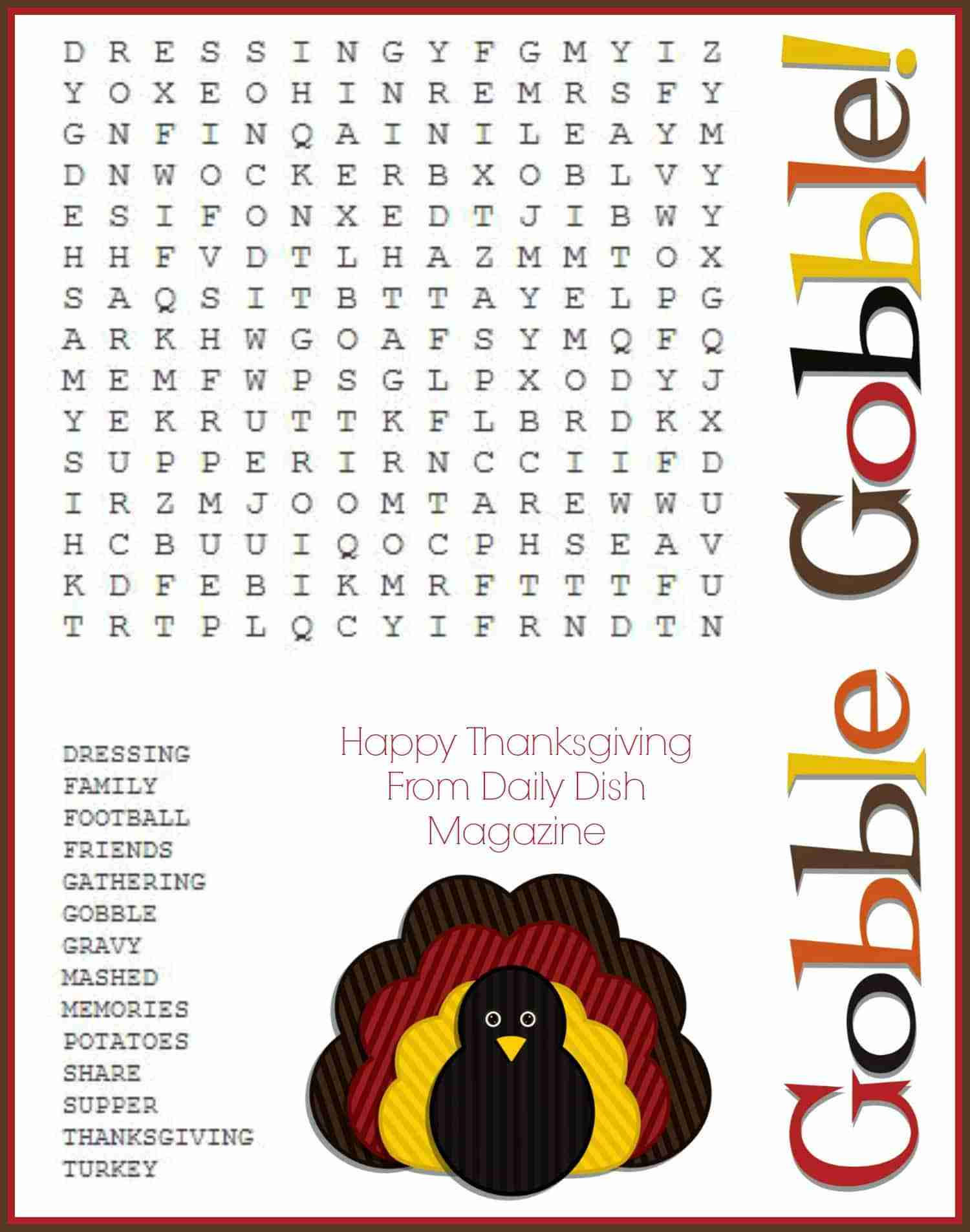 Free Thanksgiving Puzzles ~ Word Search And Maze Printable - Daily intended for Free Printable Thanksgiving Word Puzzles
