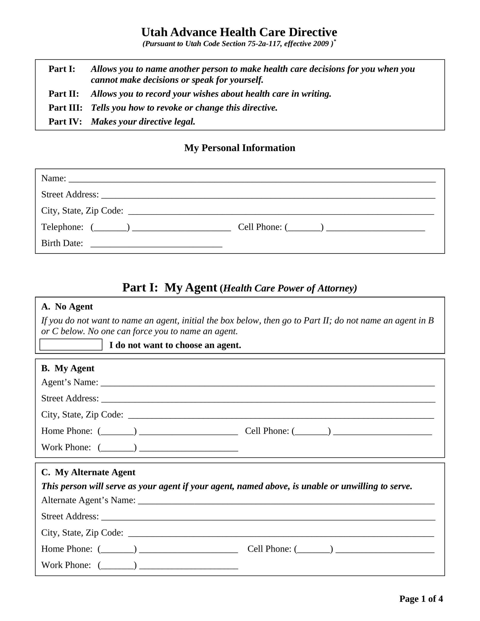 Free Utah Advance Directive Form Template - Pdf – Eforms pertaining to Free Printable Advance Directive Forms