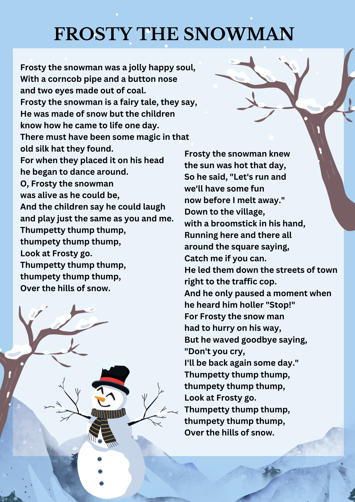 Frosty The Snowman Lyrics Free Printable regarding Printable Lyrics Frosty The Snowman