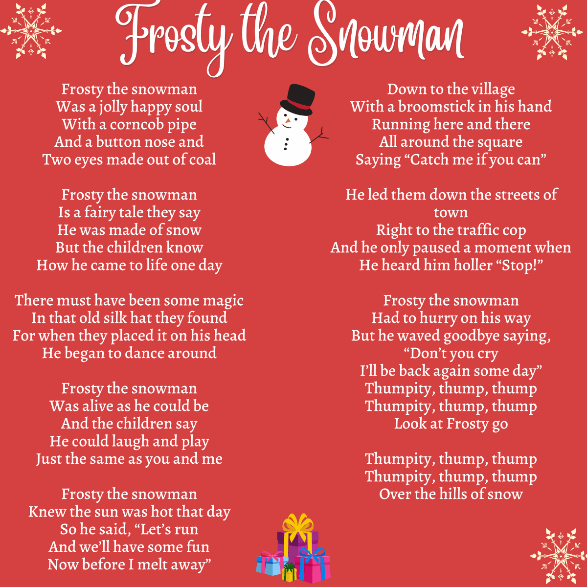 Frosty The Snowman Printable Lyrics, Origins, And Video throughout Printable Lyrics Frosty the Snowman