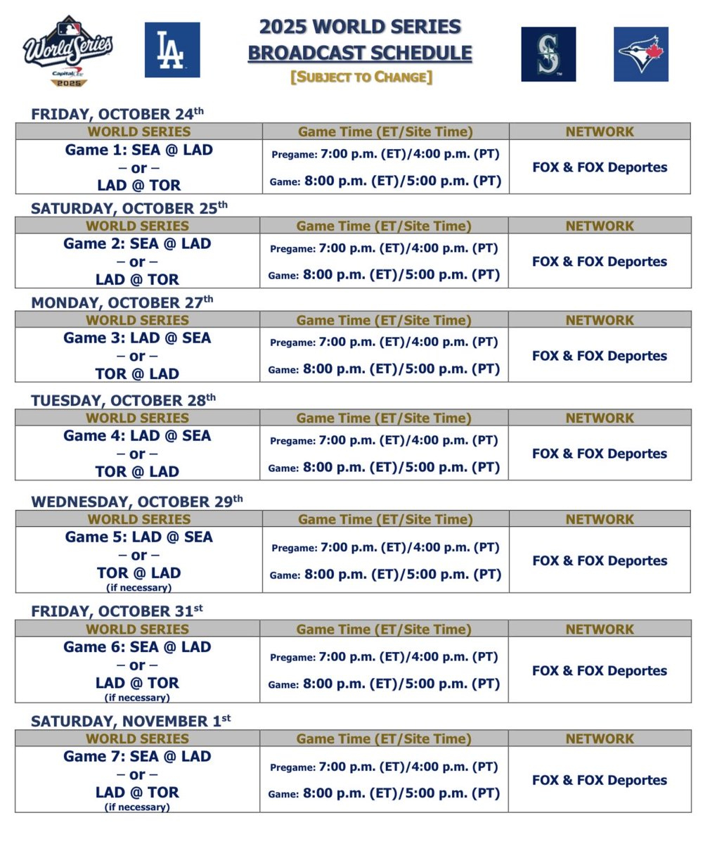 Full World Series Schedule regarding Los Angeles Dodgers Printable Schedule