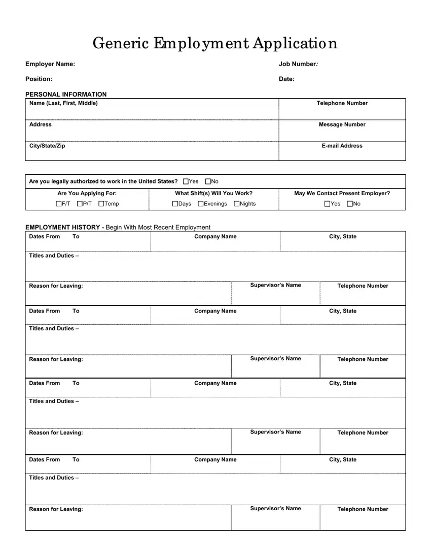 Generic Application Form ≡ Fill Out Printable Pdf Forms Online throughout Printable Generic Application For Employment
