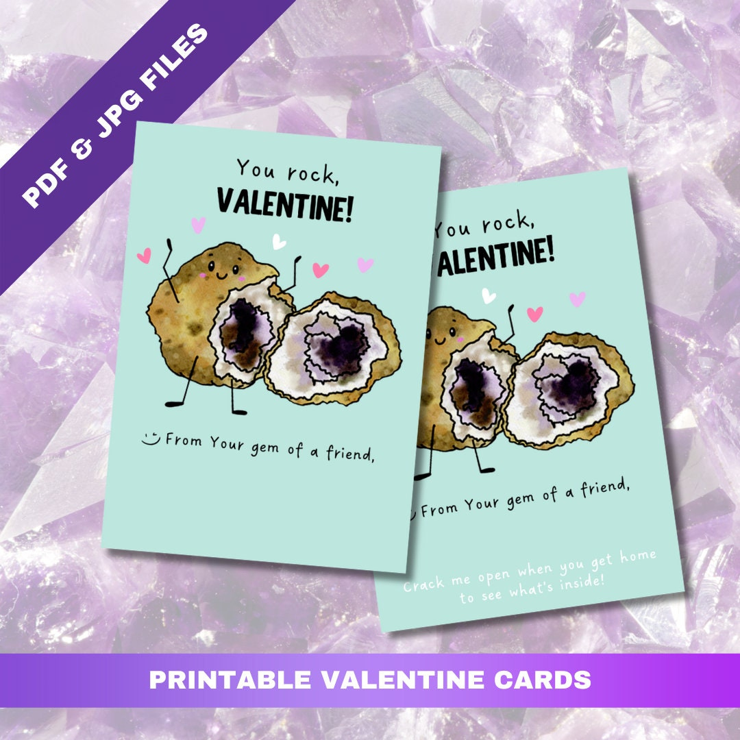 Geode Themed Valentine&amp;#039;S Cards, Rock Valentines For Kids (Printable) - Etsy for Free Printable Geode Valentine Cards
